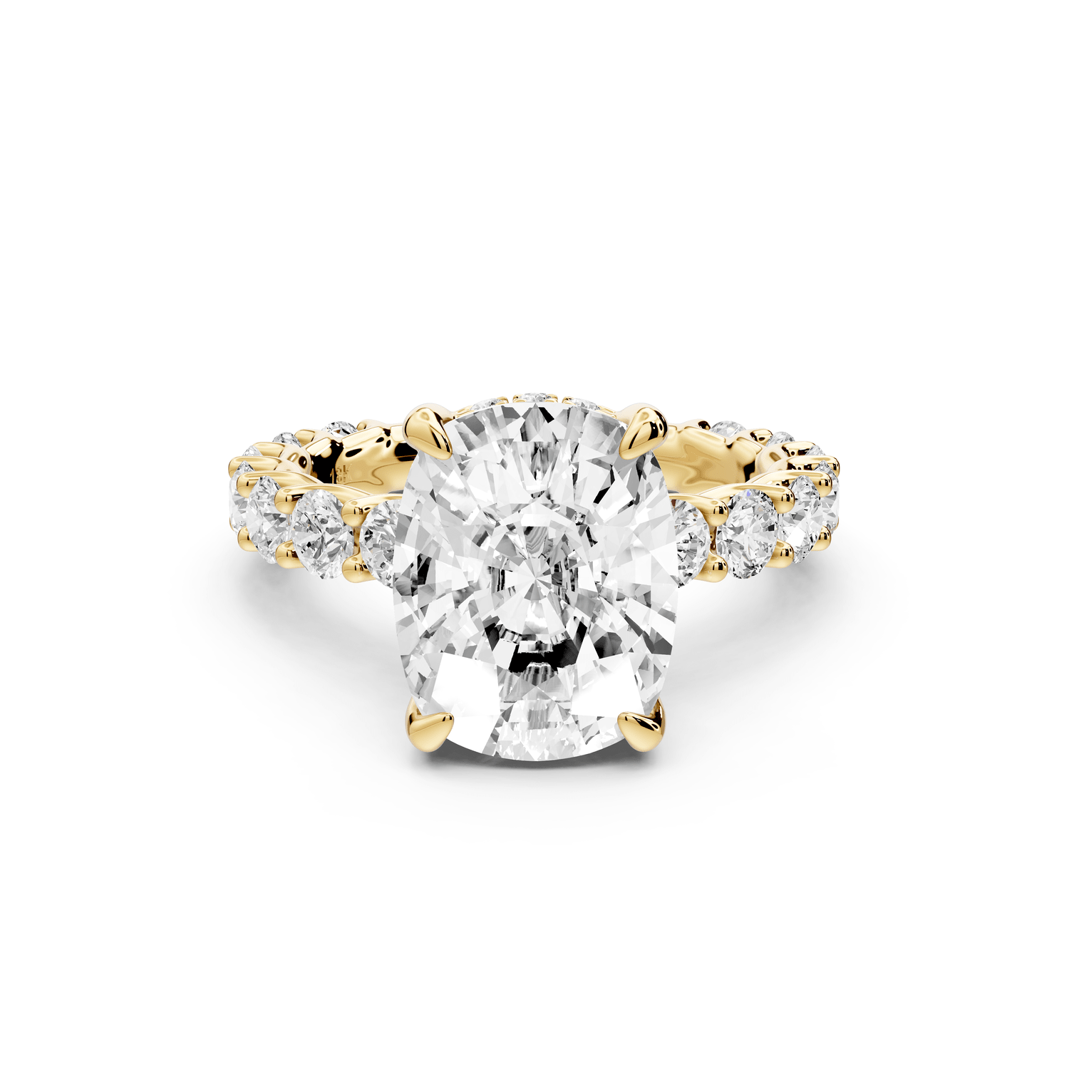 Siena - 5ct 18k yellow gold ecushion Hidden Halo with Shared Prong Pavé Engagement Ring - Mr. Alex Jewelry