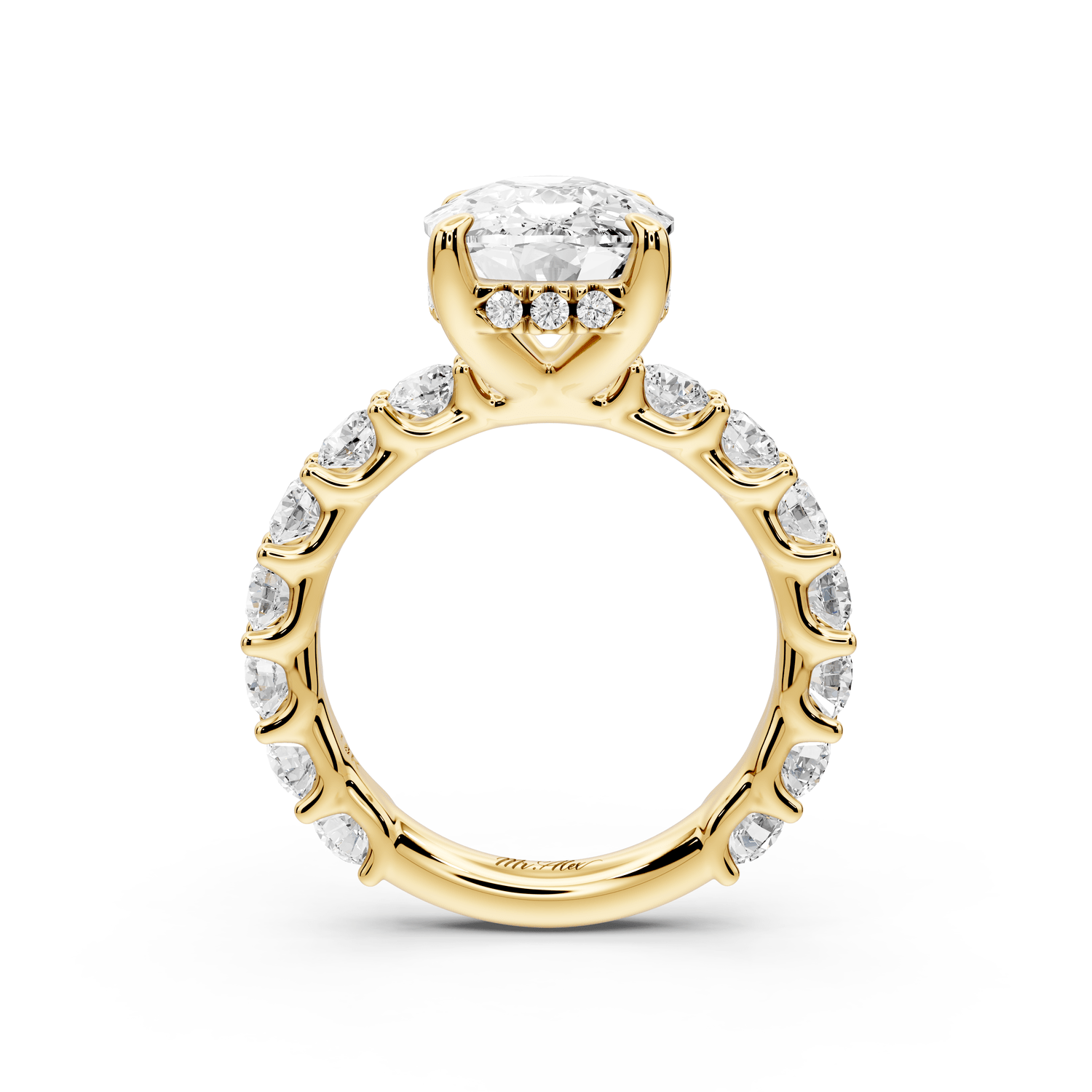 Siena - 5ct 18k yellow gold ecushion Hidden Halo with Shared Prong Pavé Engagement Ring - Mr. Alex Jewelry