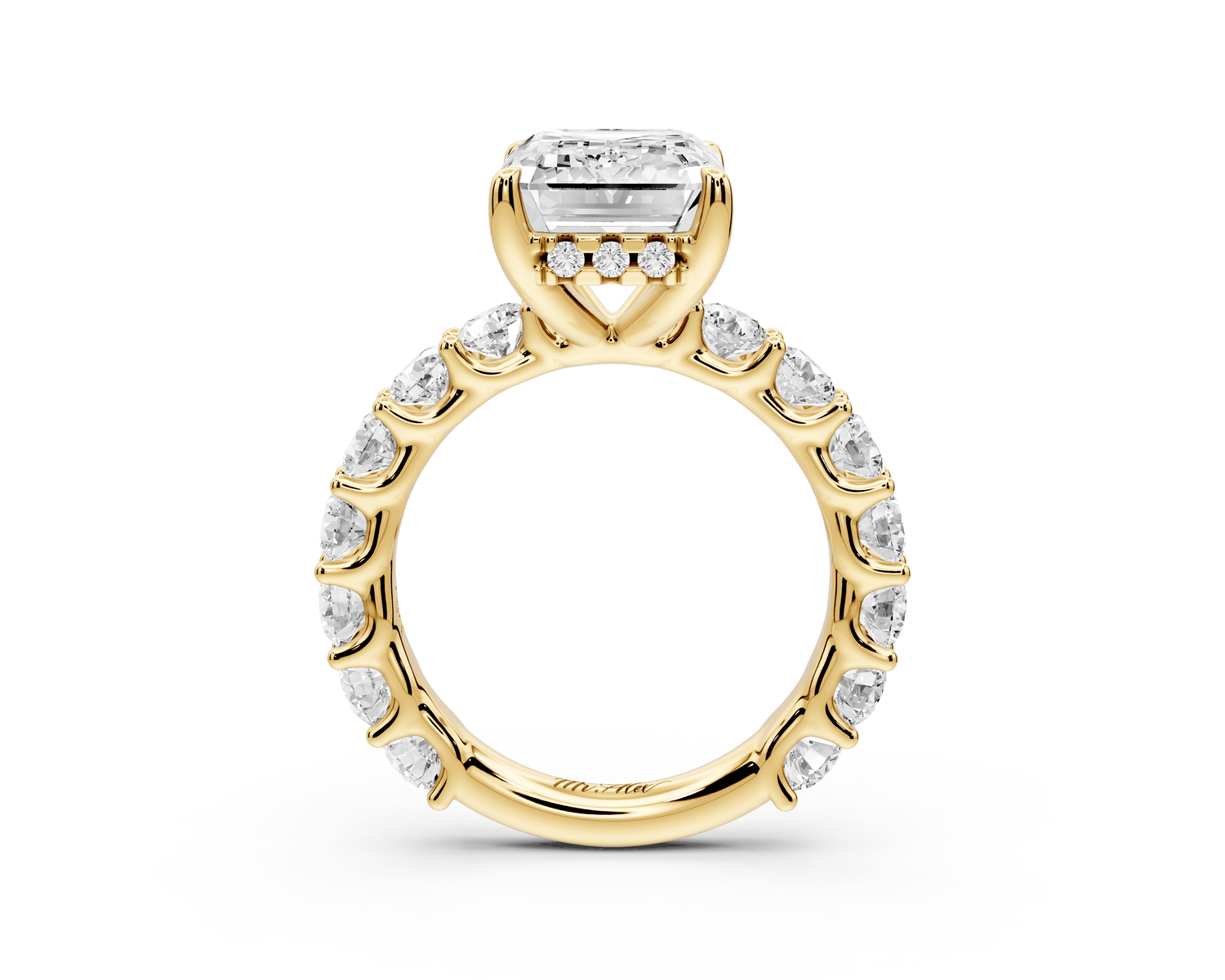 Siena - 5ct 18k yellow gold emerald Hidden Halo with Shared Prong Pavé Engagement Ring - Mr. Alex Jewelry