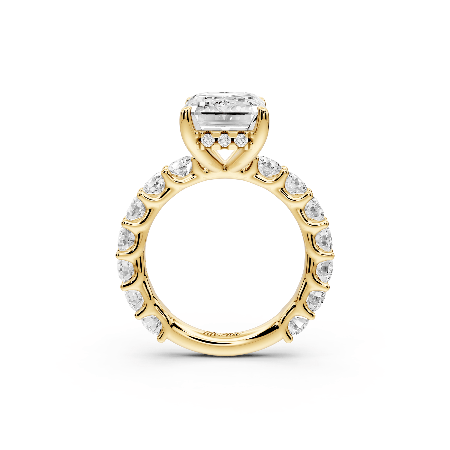 Siena - 5ct 18k yellow gold emerald Hidden Halo with Shared Prong Pavé Engagement Ring - Mr. Alex Jewelry