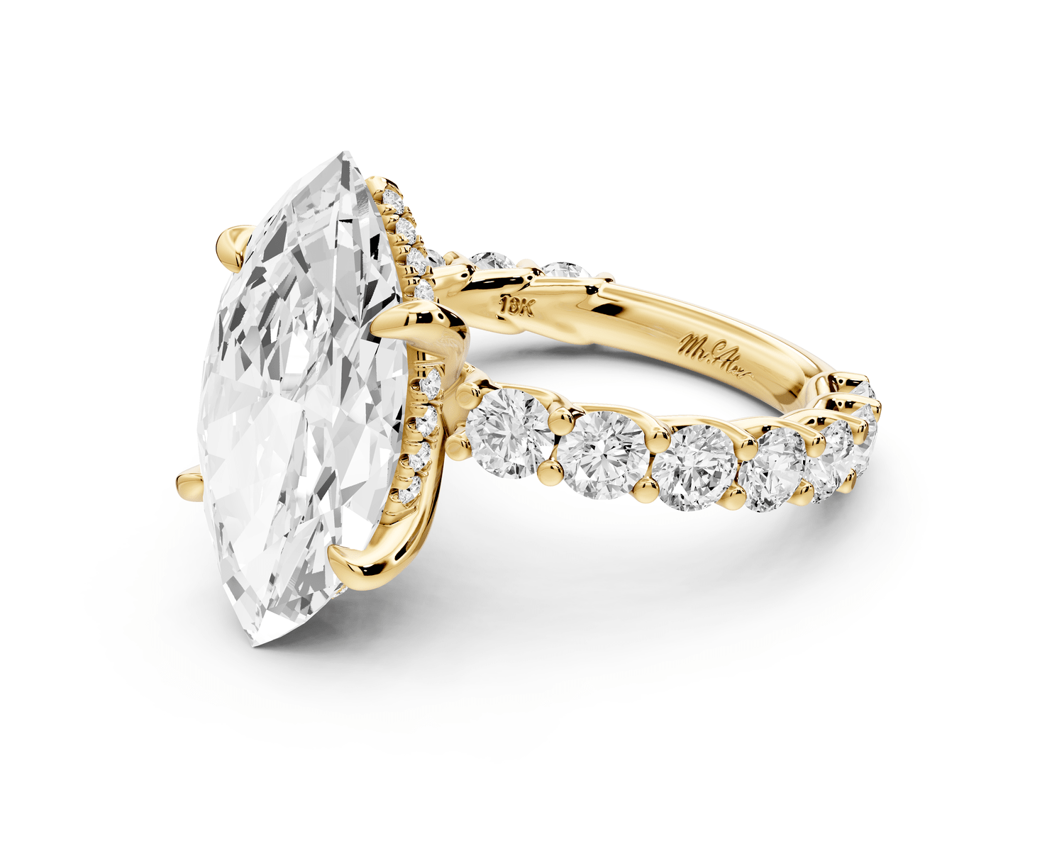 Siena - 5ct 18k yellow gold marquise Hidden Halo with Shared Prong Pavé Engagement Ring - Mr. Alex Jewelry