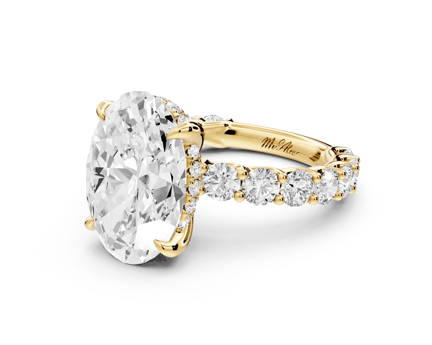 Siena - 5ct 18k yellow gold oval Hidden Halo with Shared Prong Pavé Engagement Ring - Mr. Alex Jewelry