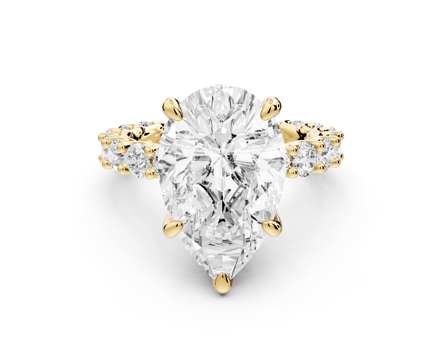 Siena - 5ct 18k yellow gold pear Hidden Halo with Shared Prong Pavé Engagement Ring - Mr. Alex Jewelry