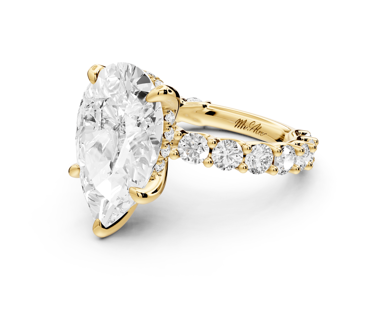 Siena - 5ct 18k yellow gold pear Hidden Halo with Shared Prong Pavé Engagement Ring - Mr. Alex Jewelry