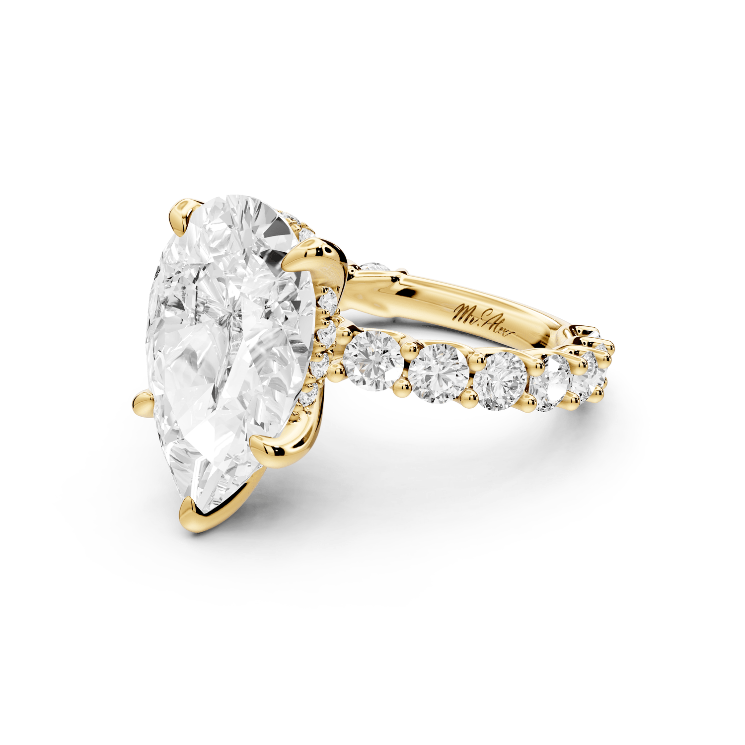 Siena - 5ct 18k yellow gold pear Hidden Halo with Shared Prong Pavé Engagement Ring - Mr. Alex Jewelry