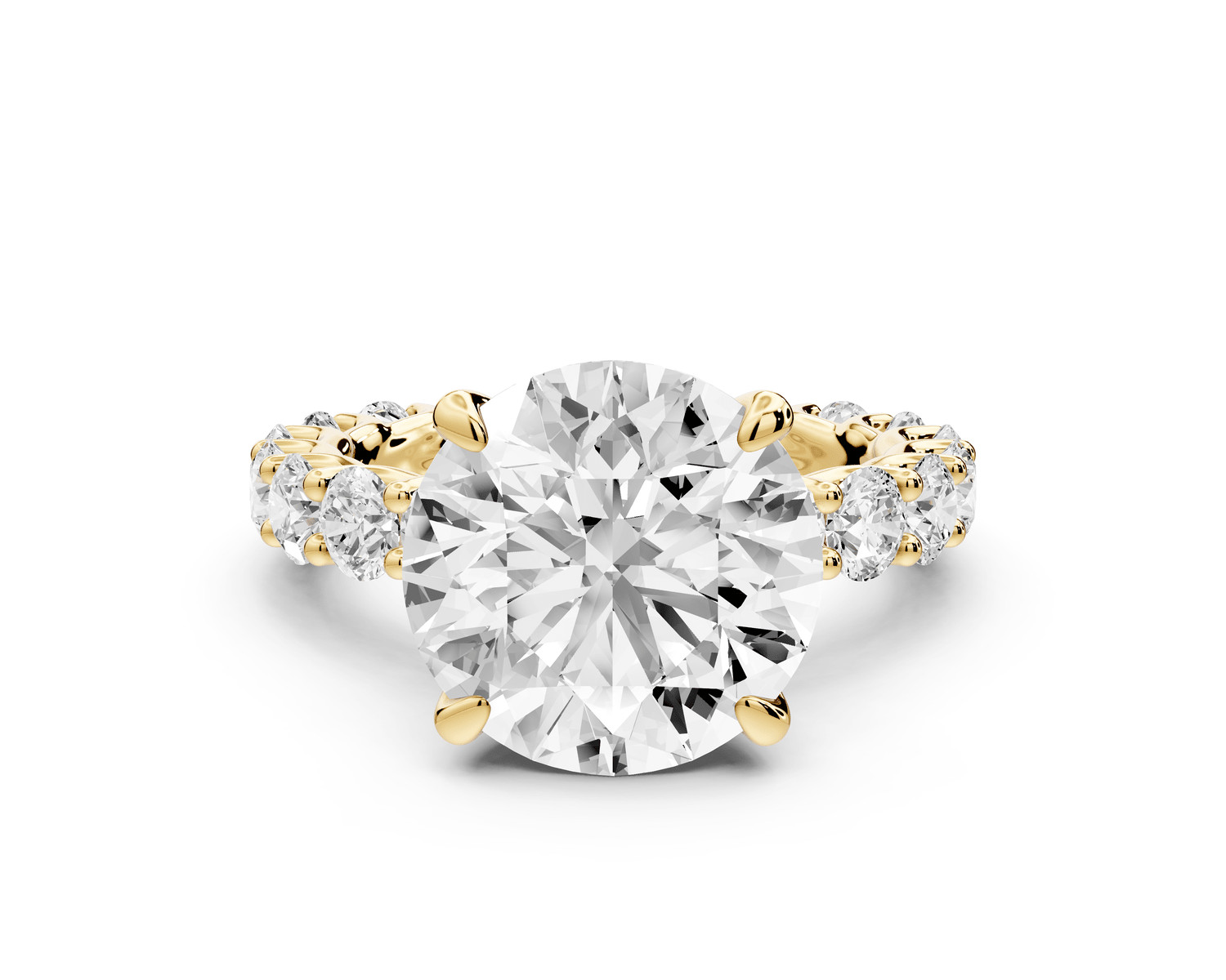 Siena - 5ct 18k yellow gold round Hidden Halo with Shared Prong Pavé Engagement Ring - Mr. Alex Jewelry