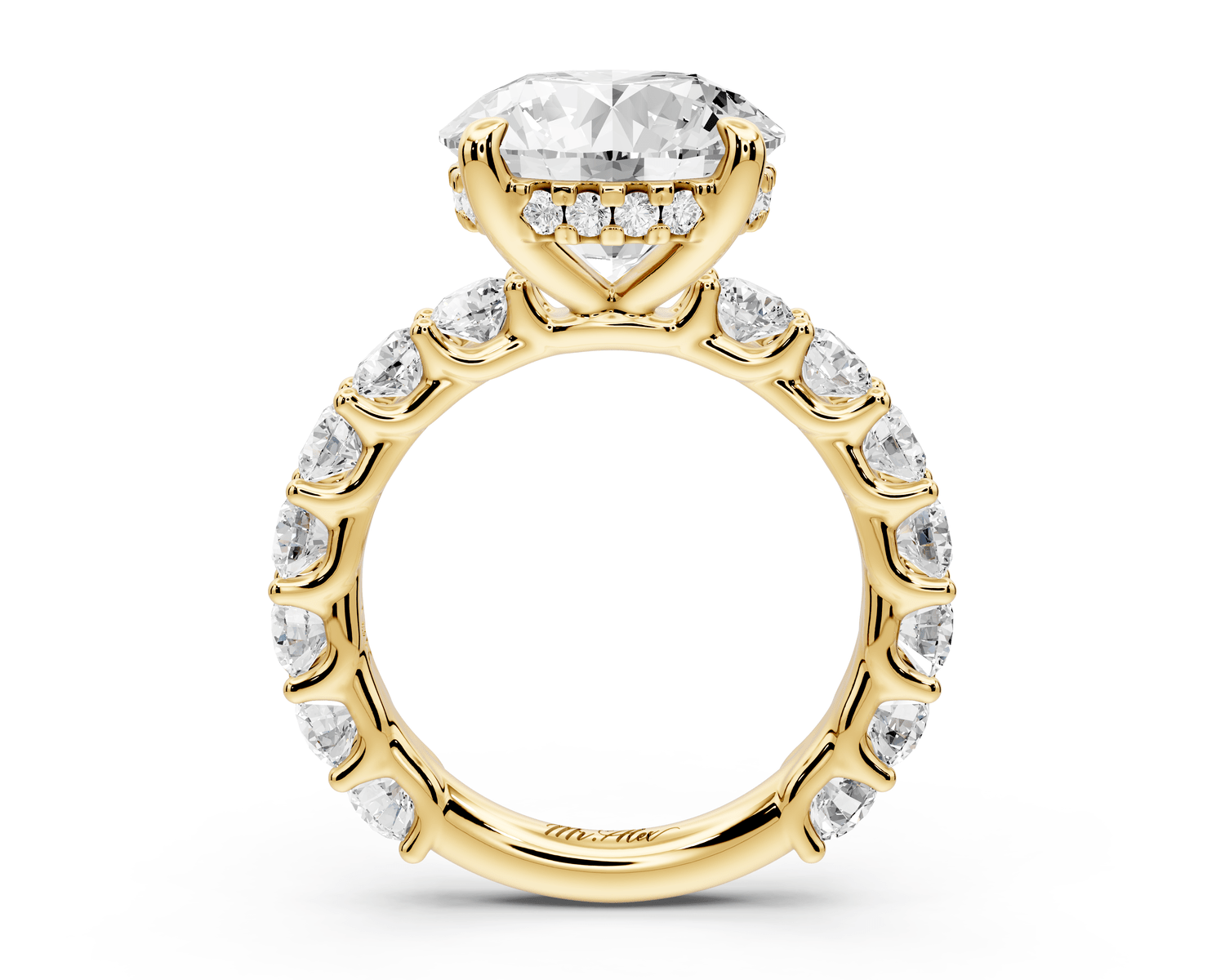 Siena - 5ct 18k yellow gold round Hidden Halo with Shared Prong Pavé Engagement Ring - Mr. Alex Jewelry