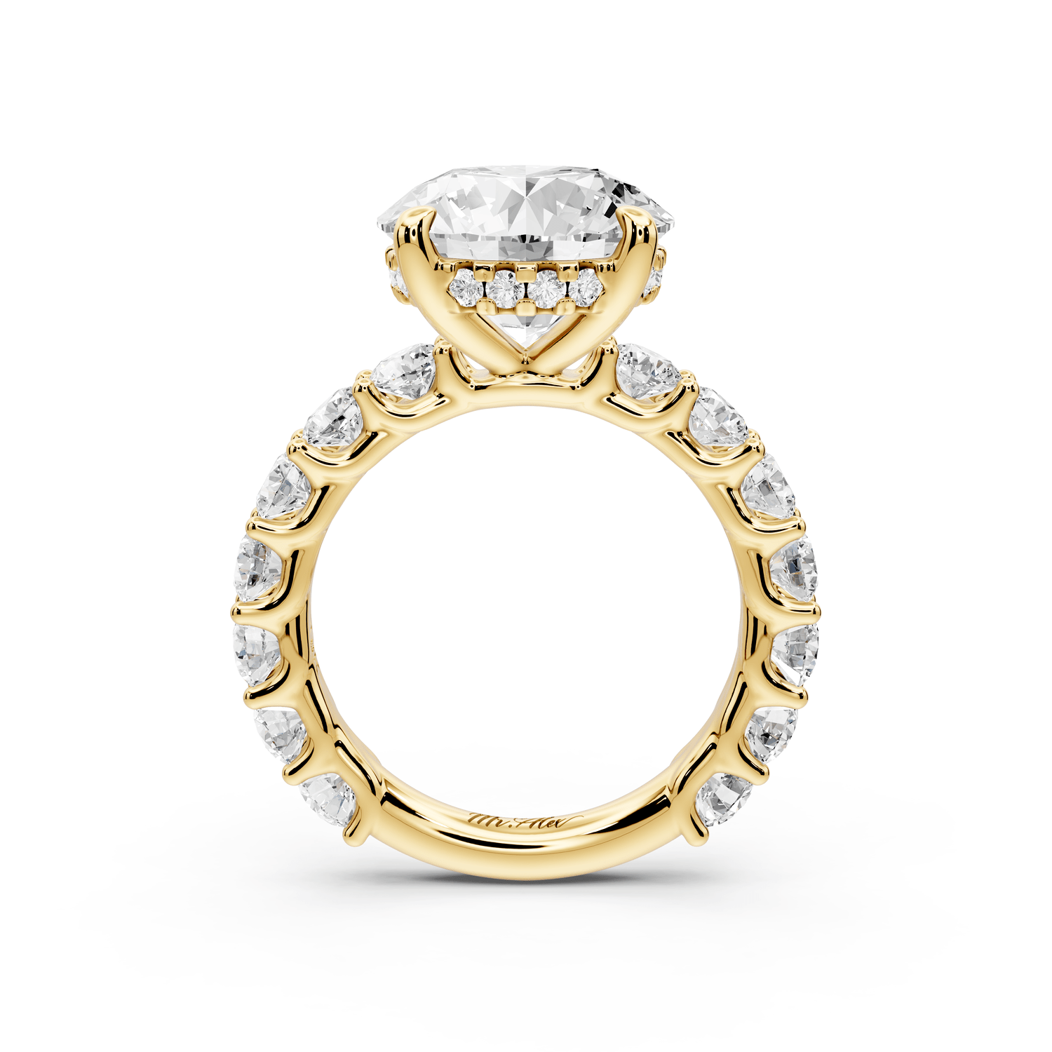 Siena - 5ct 18k yellow gold round Hidden Halo with Shared Prong Pavé Engagement Ring - Mr. Alex Jewelry