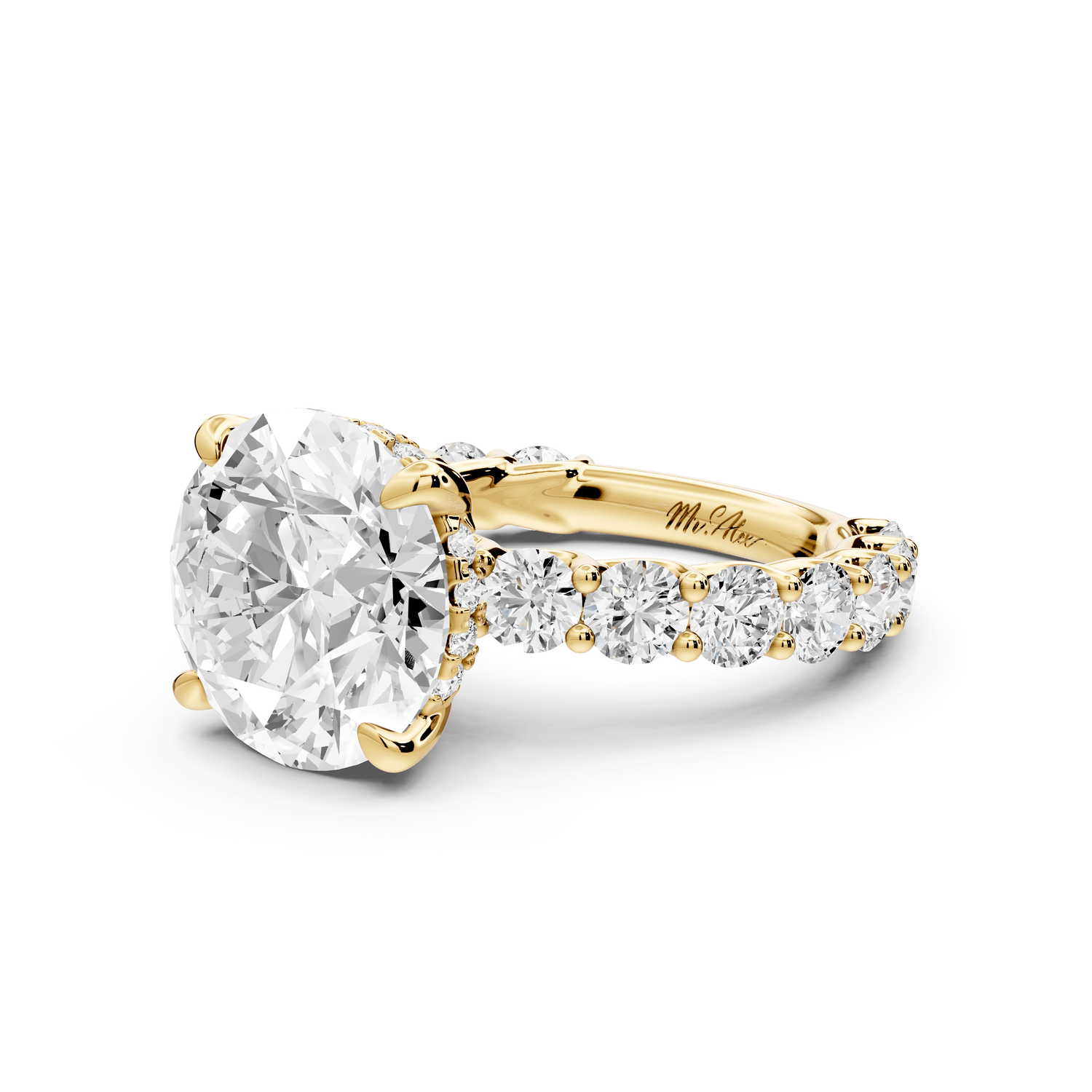 Siena - 5ct 18k yellow gold round Hidden Halo with Shared Prong Pavé Engagement Ring - Mr. Alex Jewelry