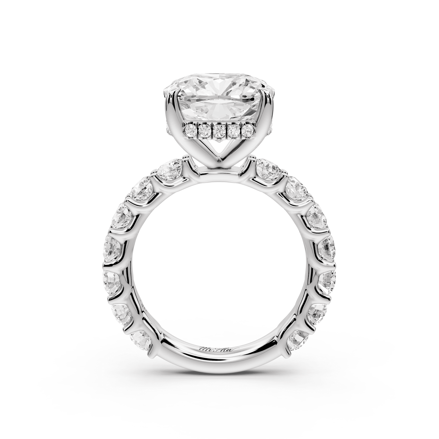 Siena - 5ct platinum cushion Hidden Halo with Shared Prong Pavé Engagement Ring - Mr. Alex Jewelry