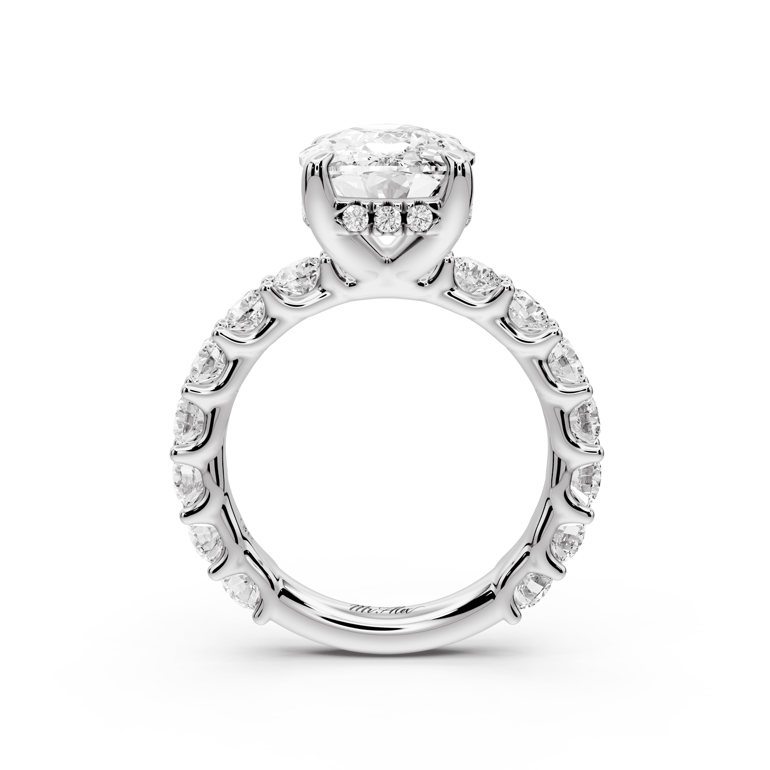 Siena - 5ct platinum ecushion Hidden Halo with Shared Prong Pavé Engagement Ring - Mr. Alex Jewelry