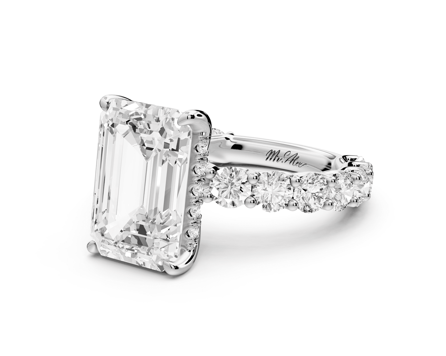 Siena - 5ct platinum emerald Hidden Halo with Shared Prong Pavé Engagement Ring - Mr. Alex Jewelry