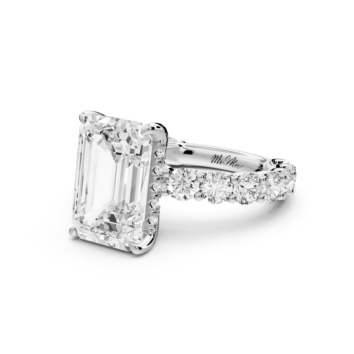 Siena - 5ct platinum emerald Hidden Halo with Shared Prong Pavé Engagement Ring - Mr. Alex Jewelry