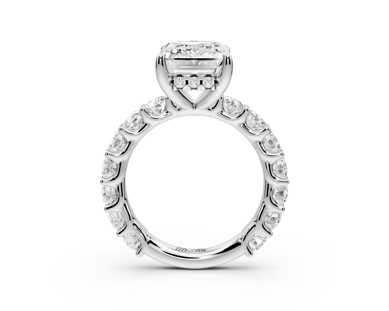 Siena - 5ct platinum emerald Hidden Halo with Shared Prong Pavé Engagement Ring - Mr. Alex Jewelry