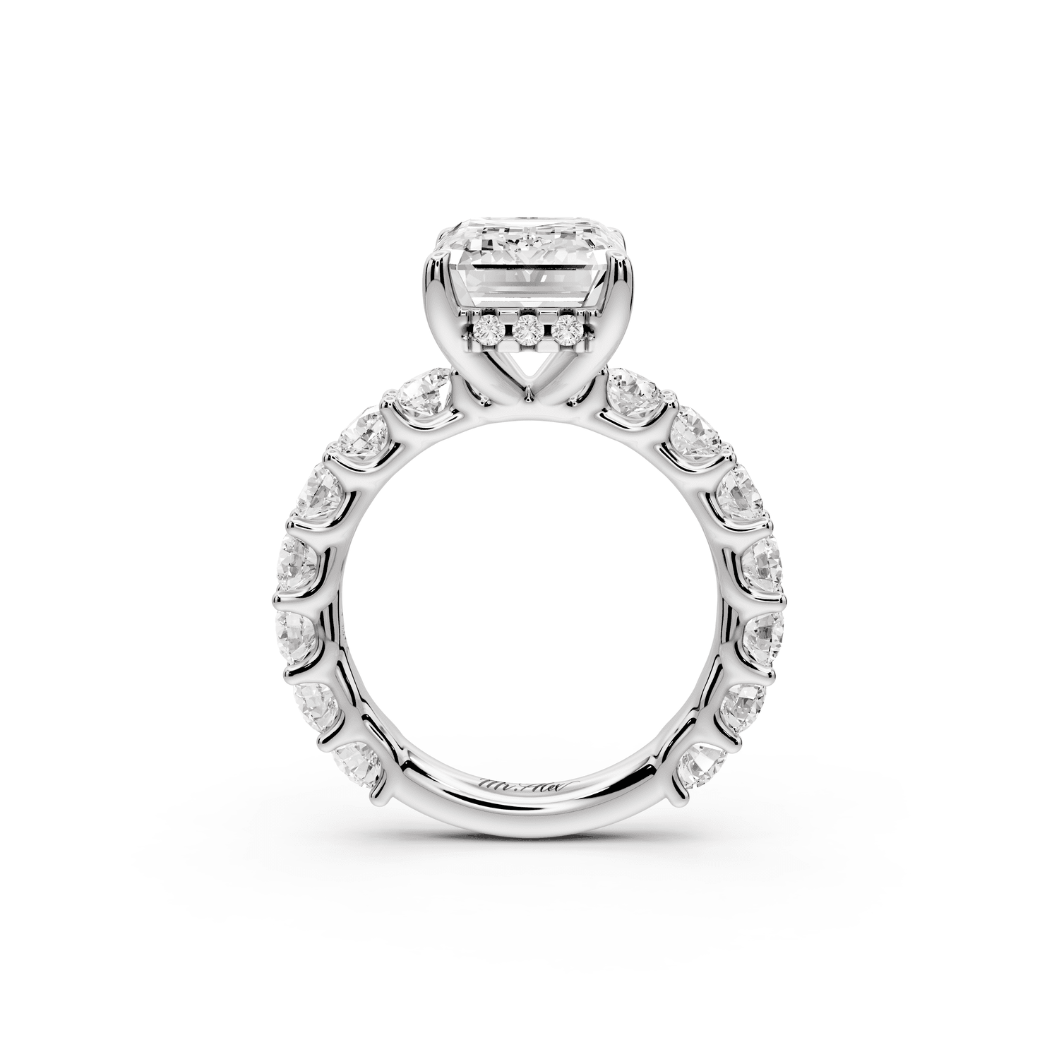 Siena - 5ct platinum emerald Hidden Halo with Shared Prong Pavé Engagement Ring - Mr. Alex Jewelry