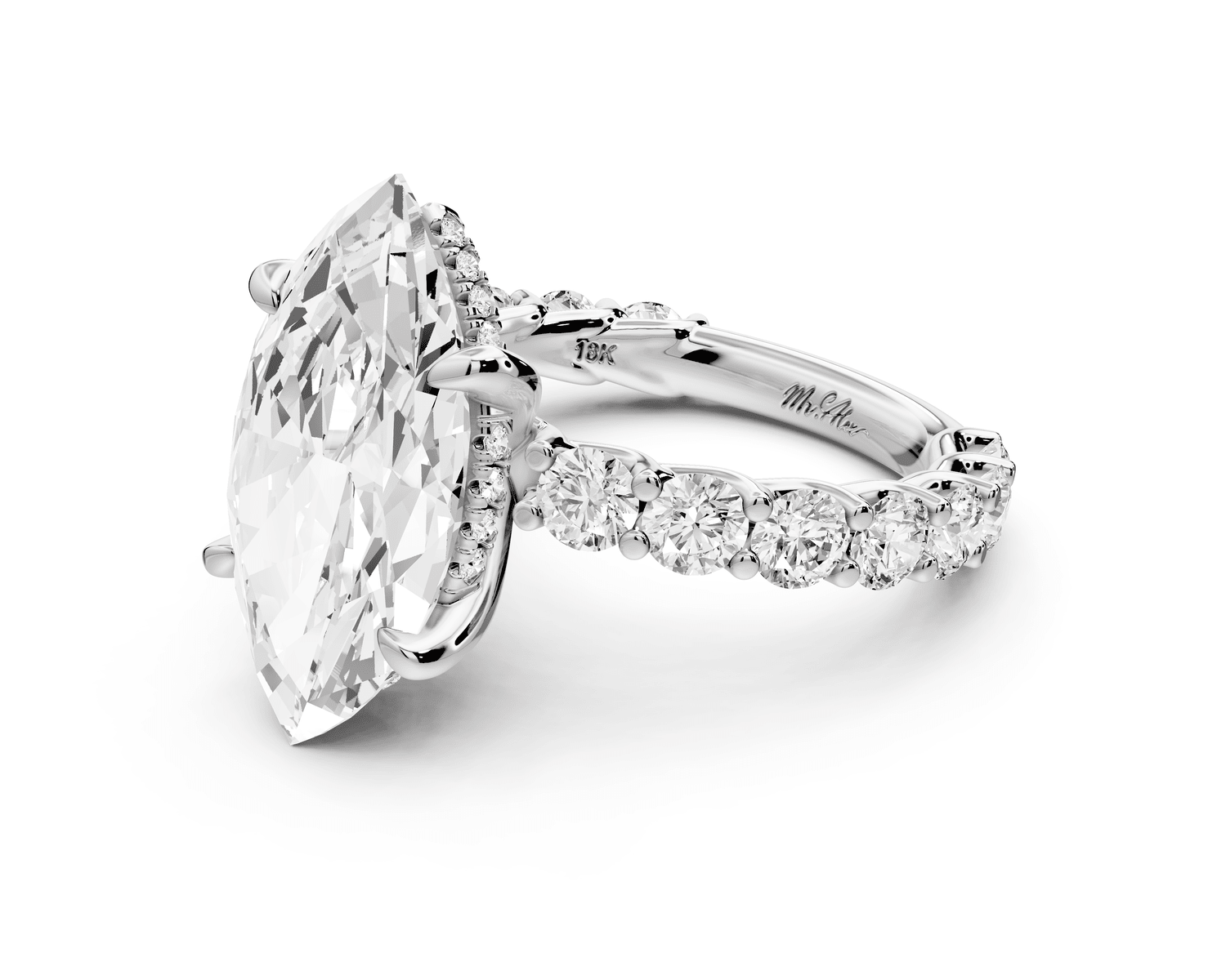 Siena - 5ct platinum marquise Hidden Halo with Shared Prong Pavé Engagement Ring - Mr. Alex Jewelry