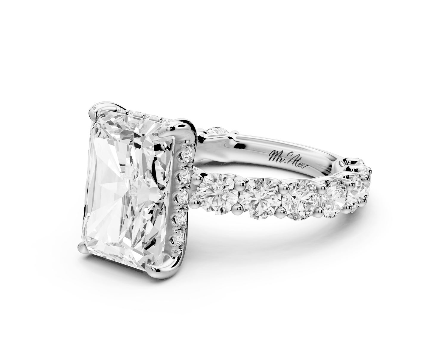 Siena - 5ct platinum radiant Hidden Halo with Shared Prong Pavé Engagement Ring - Mr. Alex Jewelry