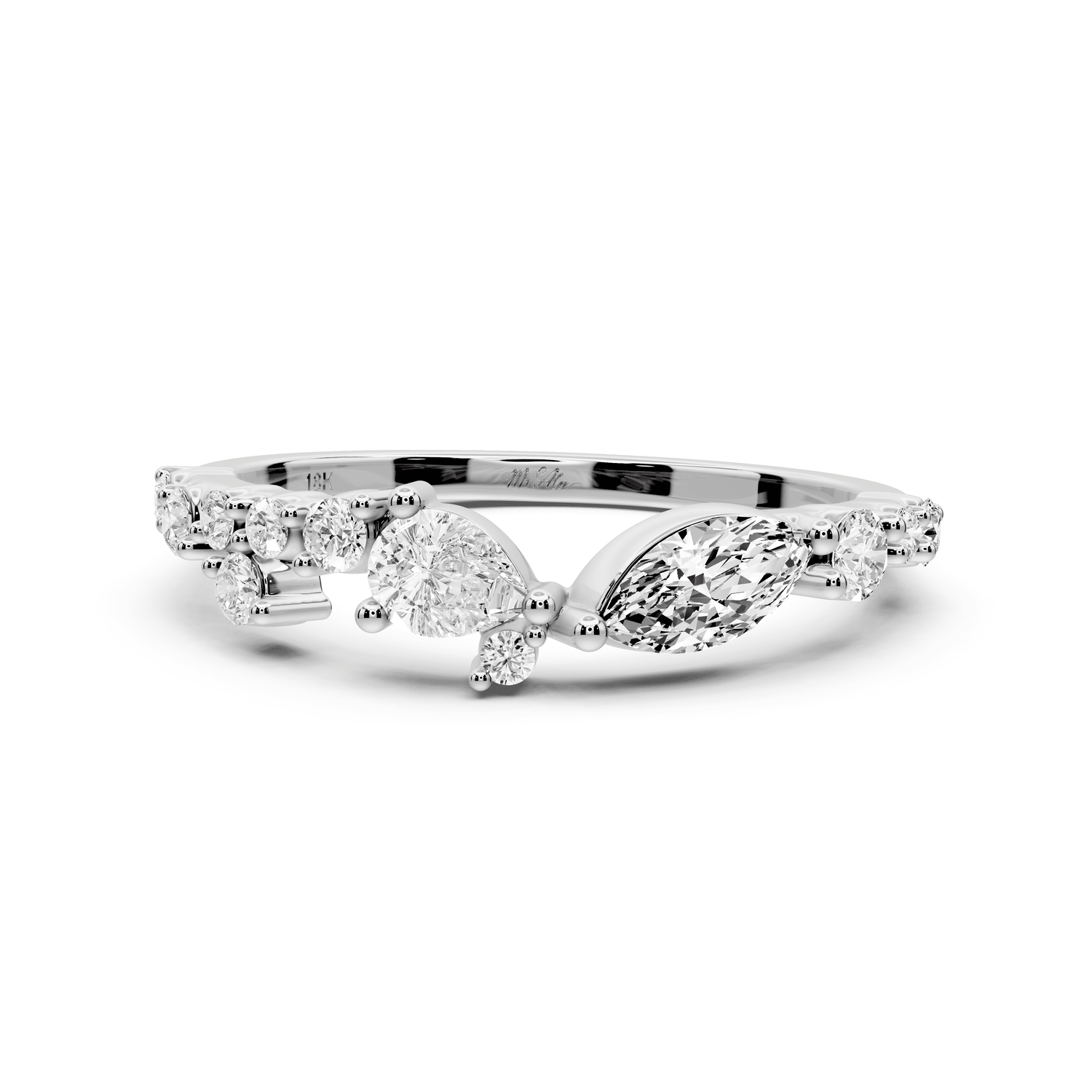 Solara - 0.50ct 14k white gold Mixed-Cut Diamond Cluster Wedding Band Ring - Mr. Alex Jewelry