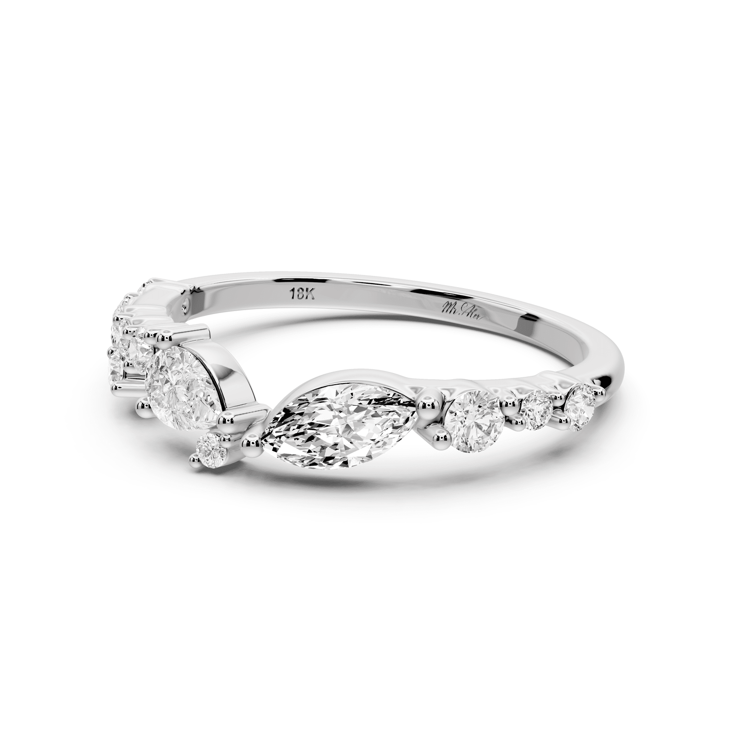 Solara - 0.50ct 14k white gold Mixed-Cut Diamond Cluster Wedding Band Ring - Mr. Alex Jewelry