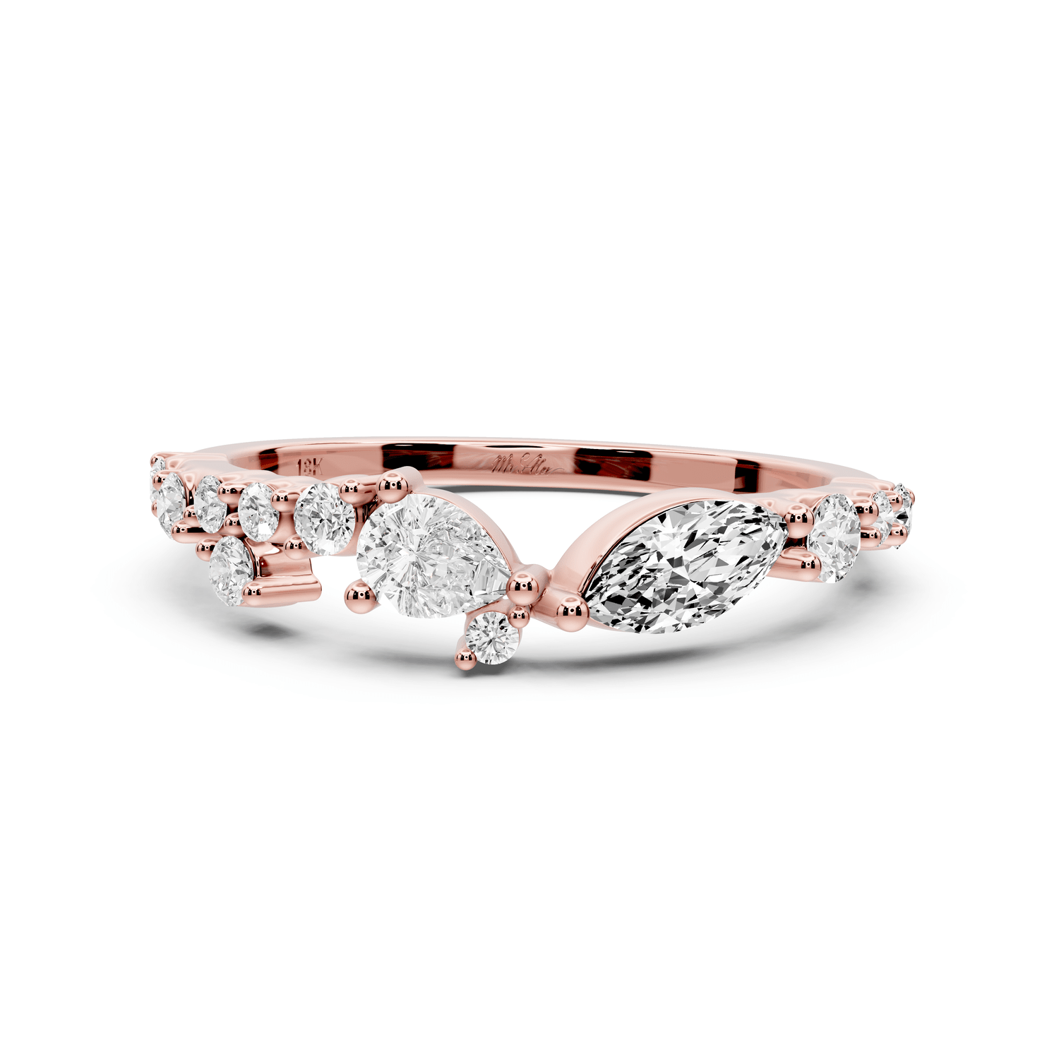 Solara - 0.50ct 18k rose gold Mixed-Cut Diamond Cluster Wedding Band Ring - Mr. Alex Jewelry