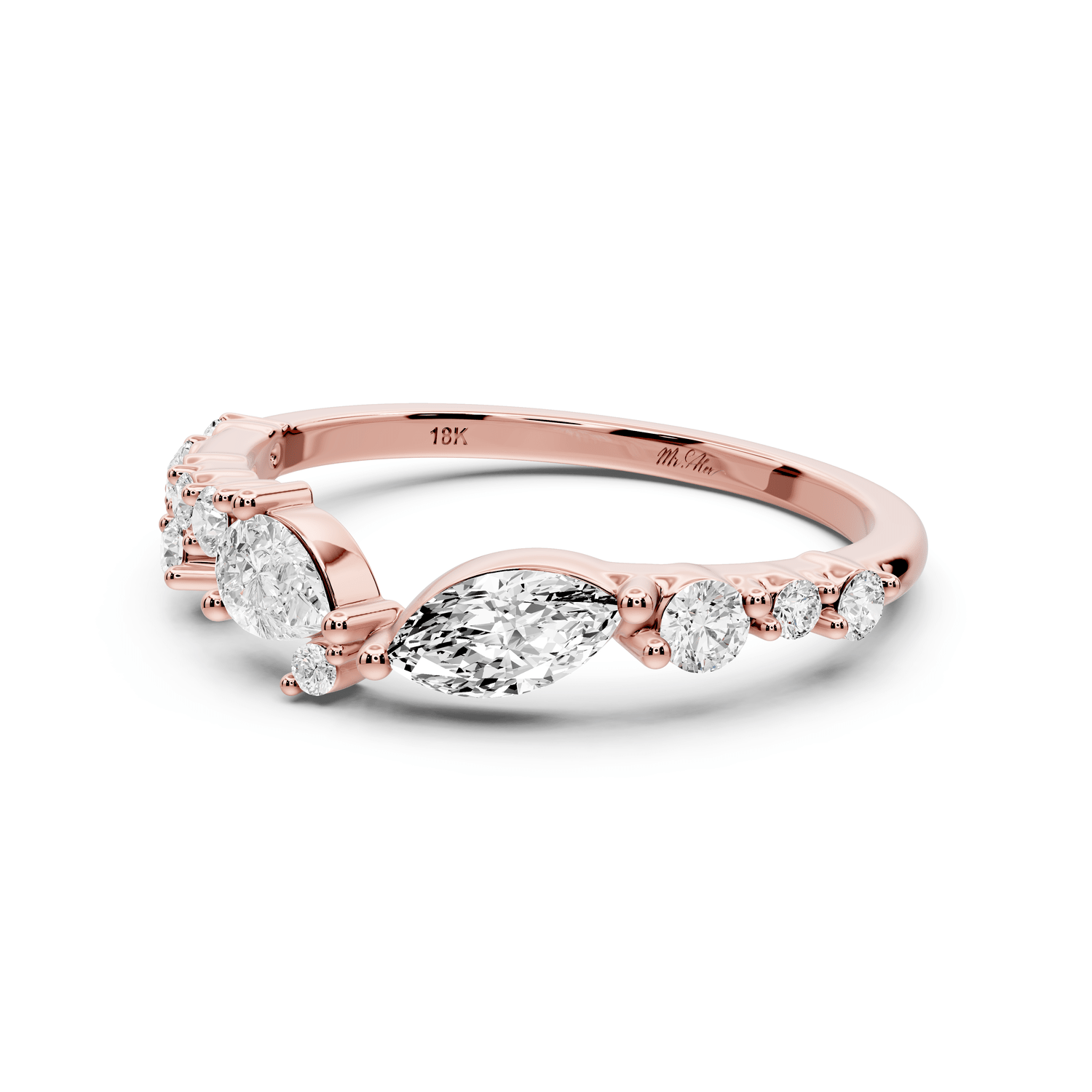 Solara - 0.50ct 18k rose gold Mixed-Cut Diamond Cluster Wedding Band Ring - Mr. Alex Jewelry