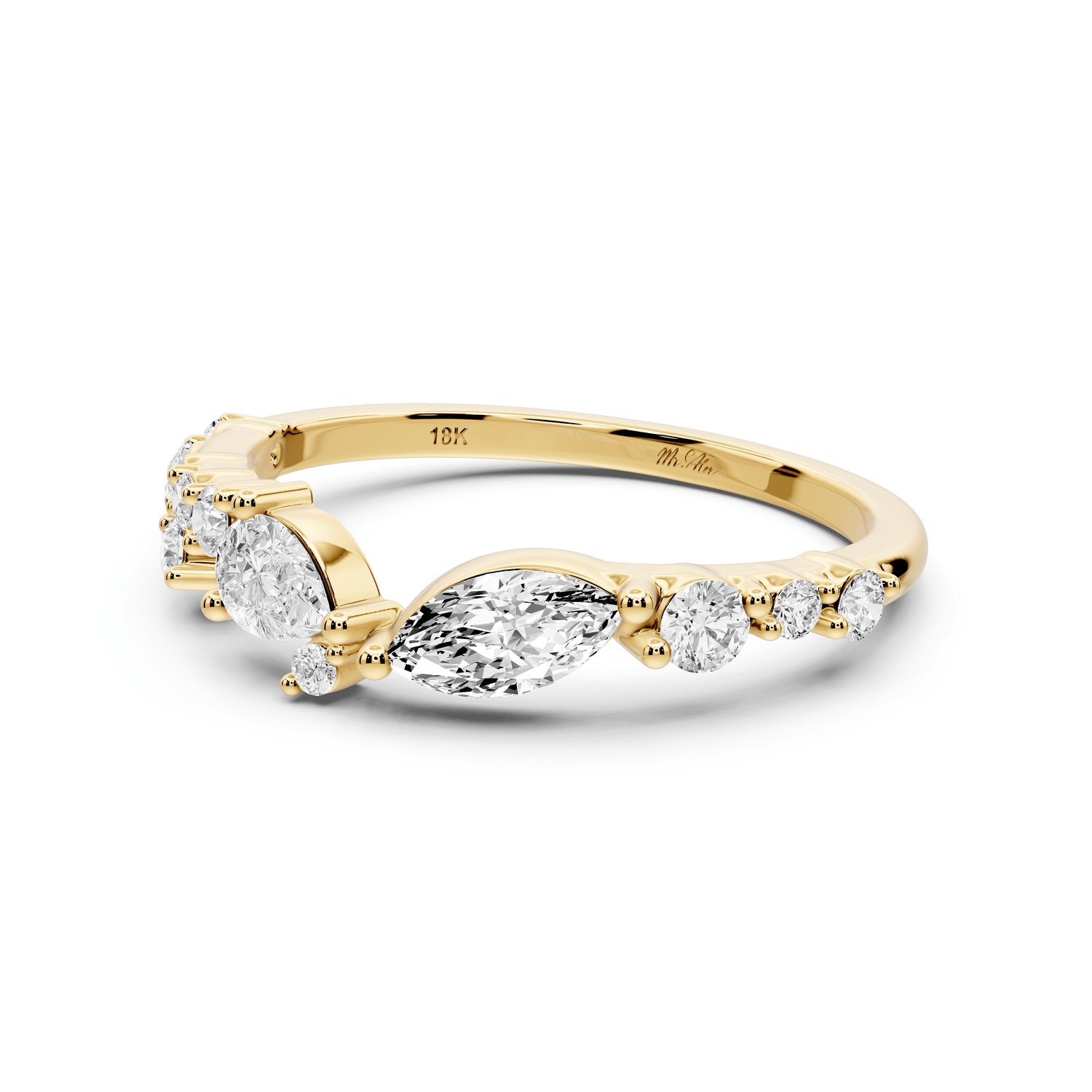 Solara - 0.50ct 18k yellow gold Mixed-Cut Diamond Cluster Wedding Band Ring - Mr. Alex Jewelry