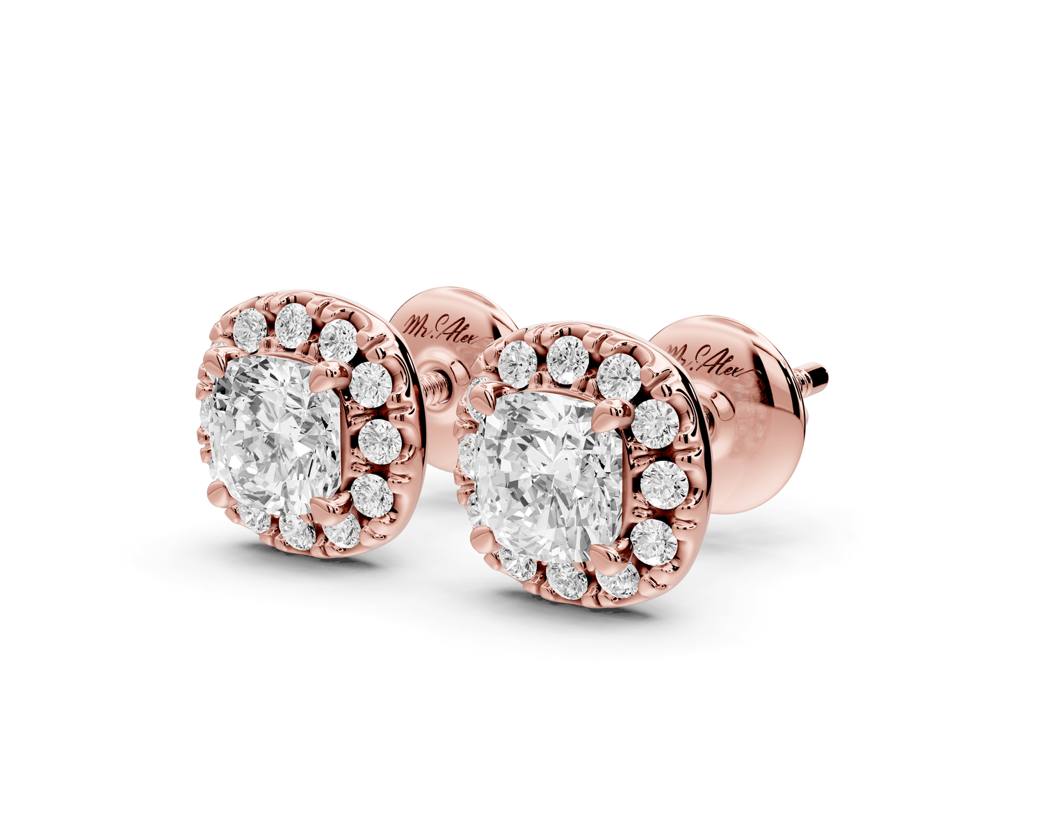 Solis - 1ct 14k rose gold Cushion - Cut Diamond Stud Earrings - Mr. Alex Jewelry