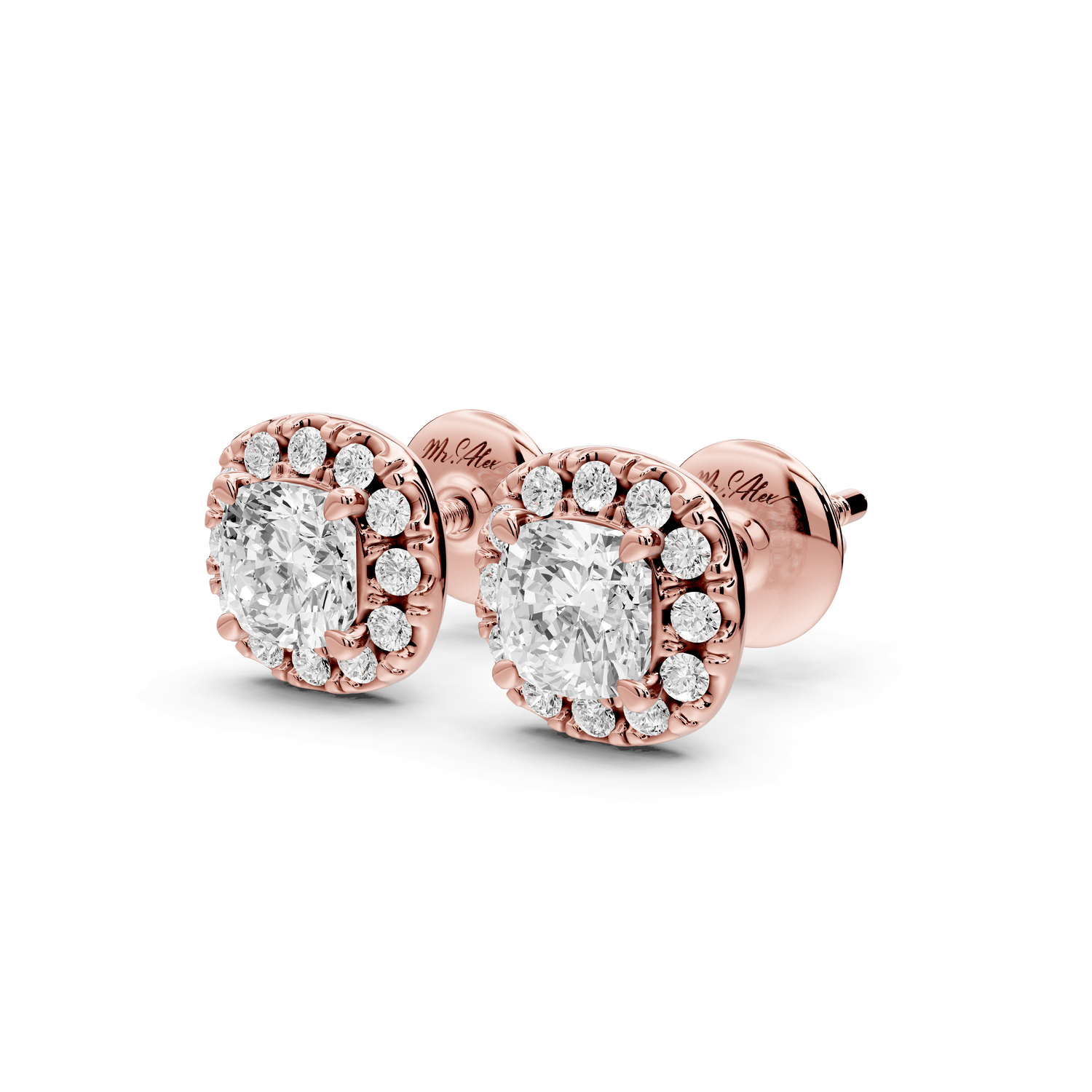 Solis - 1ct 14k rose gold Cushion - Cut Diamond Stud Earrings - Mr. Alex Jewelry