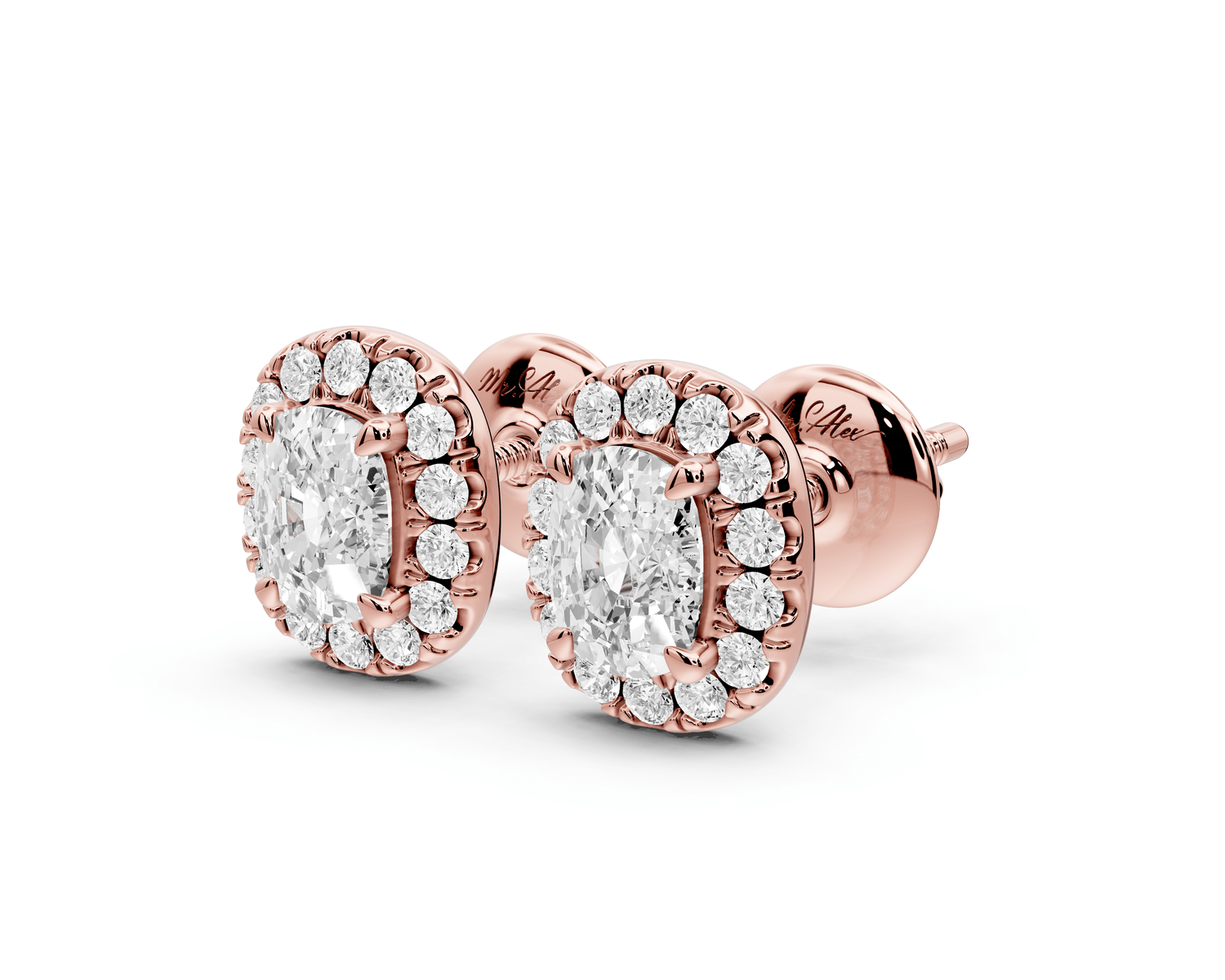 Solis - 1ct 14k rose gold Elgcushion - Cut Diamond Stud Earrings - Mr. Alex Jewelry