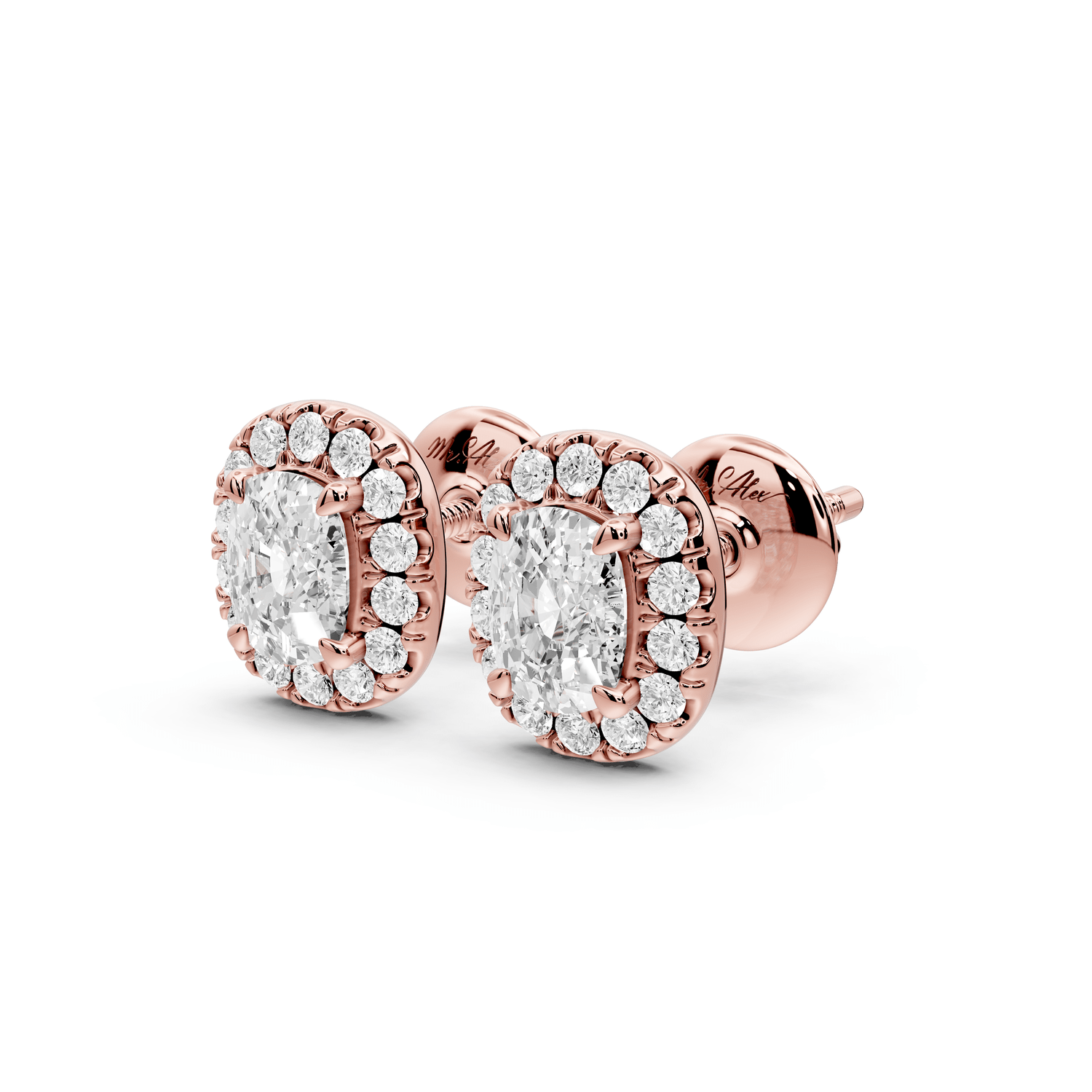 Solis - 1ct 14k rose gold Elgcushion - Cut Diamond Stud Earrings - Mr. Alex Jewelry