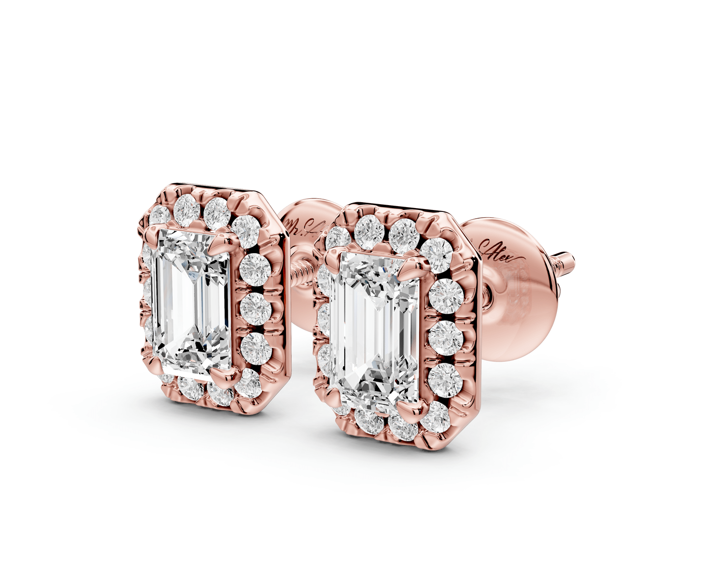 Solis - 1ct 14k rose gold Emerald - Cut Diamond Stud Earrings - Mr. Alex Jewelry