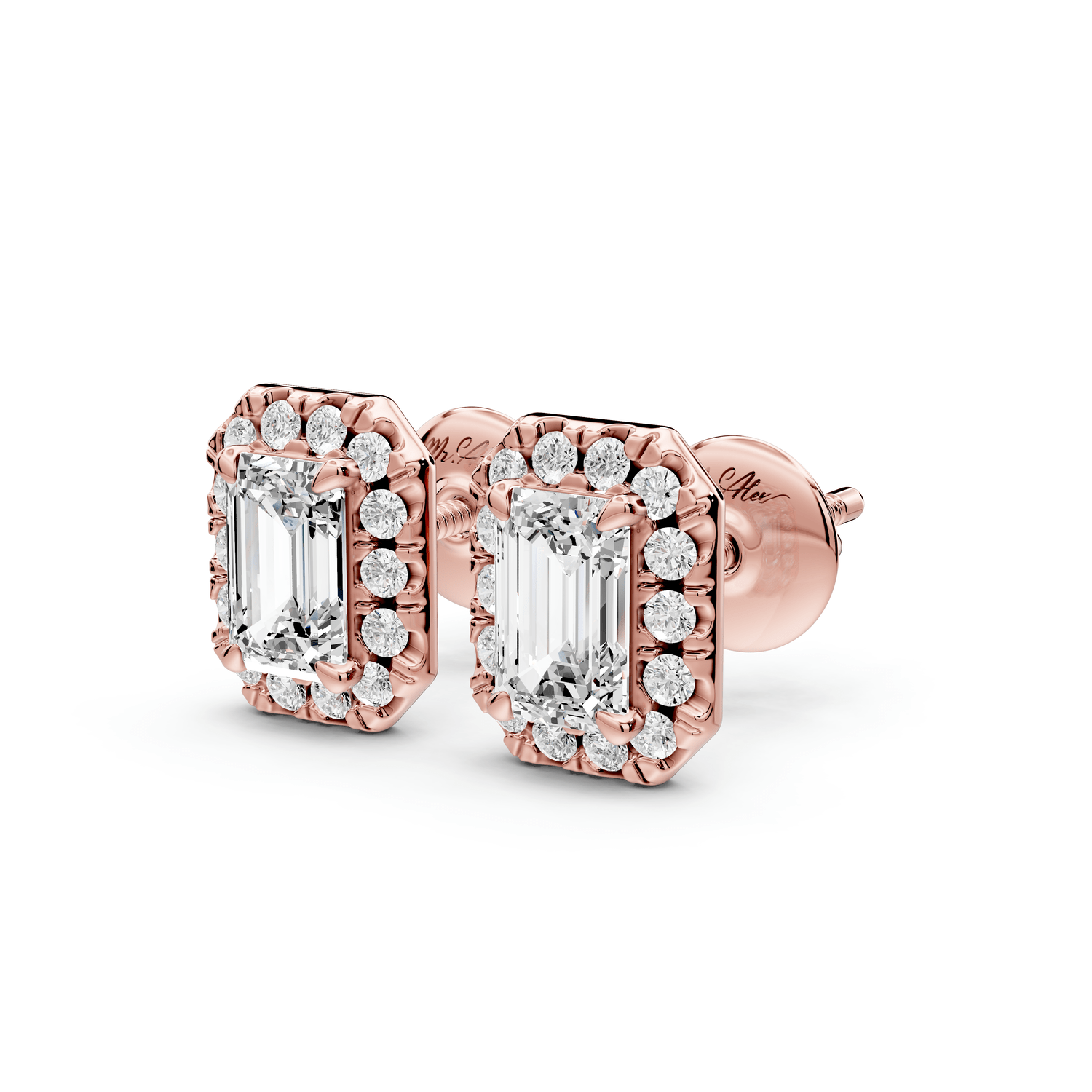Solis - 1ct 14k rose gold Emerald - Cut Diamond Stud Earrings - Mr. Alex Jewelry