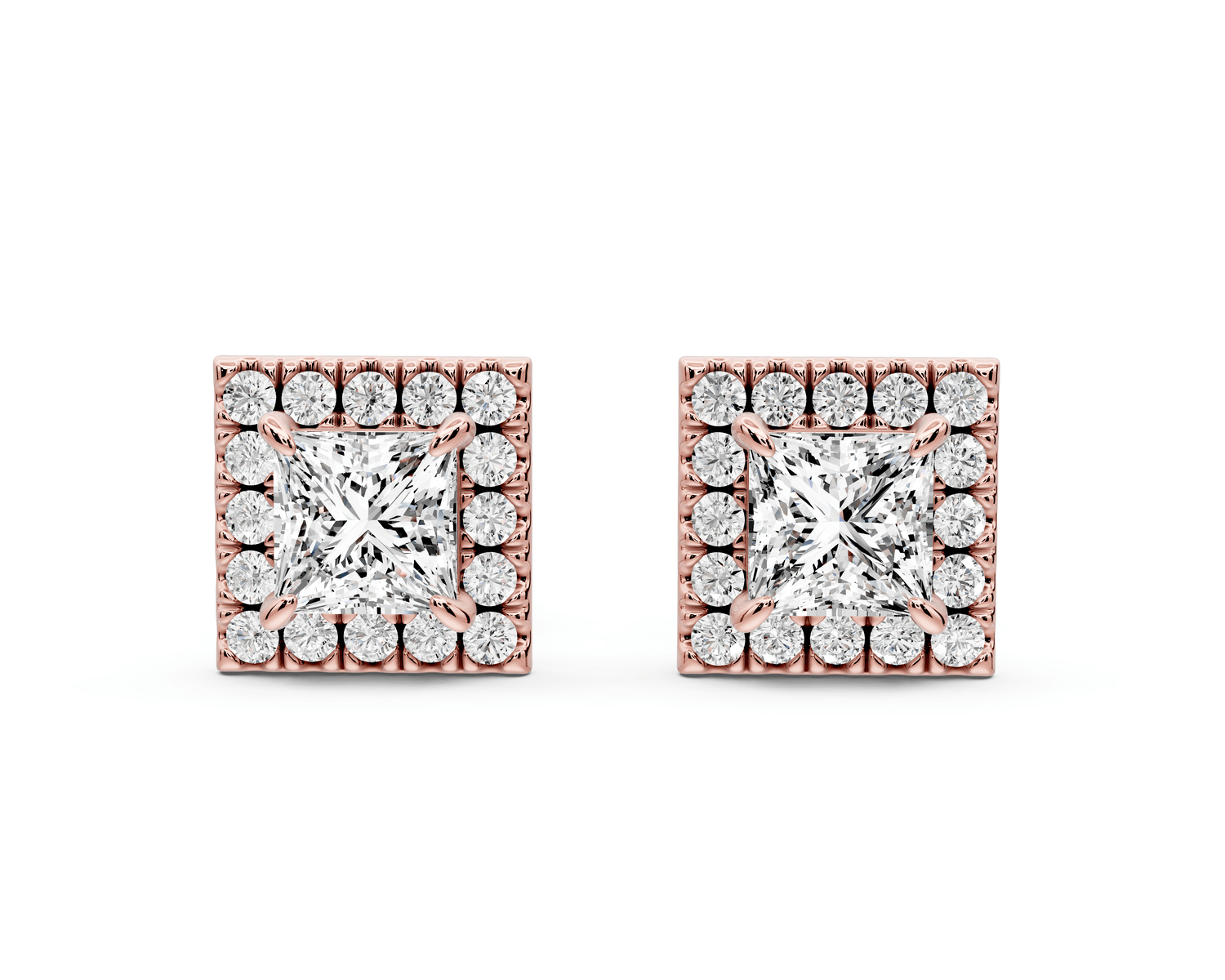 Solis - 1ct 14k rose gold Princess - Cut Diamond Stud Earrings - Mr. Alex Jewelry