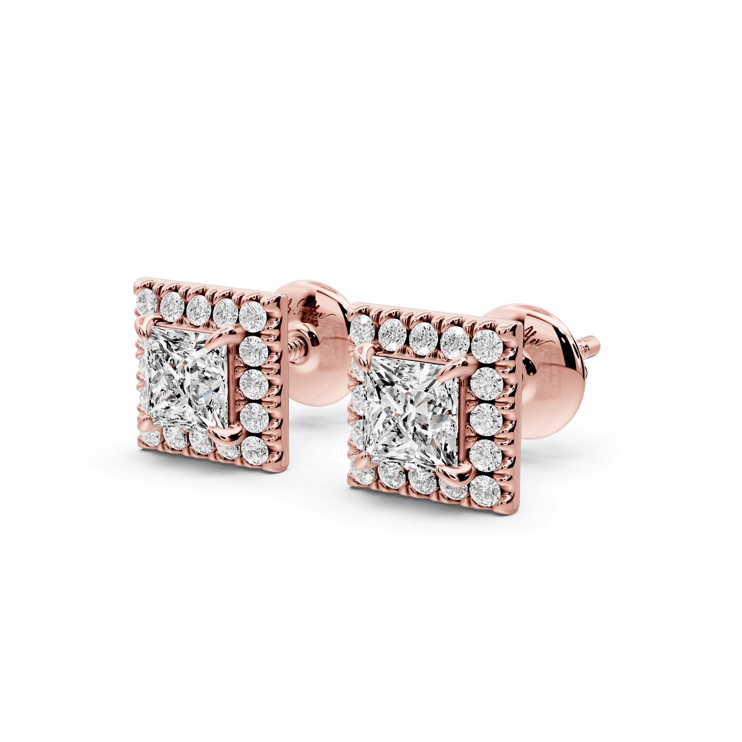 Solis - 1ct 14k rose gold Princess - Cut Diamond Stud Earrings - Mr. Alex Jewelry