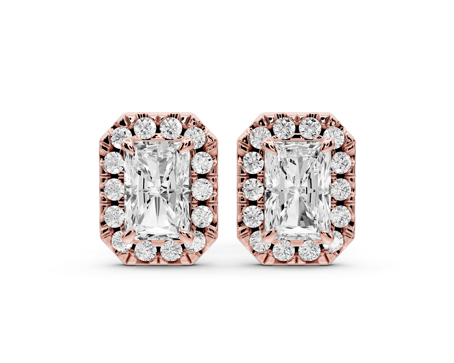 Solis - 1ct 14k rose gold Radiant - Cut Diamond Stud Earrings - Mr. Alex Jewelry