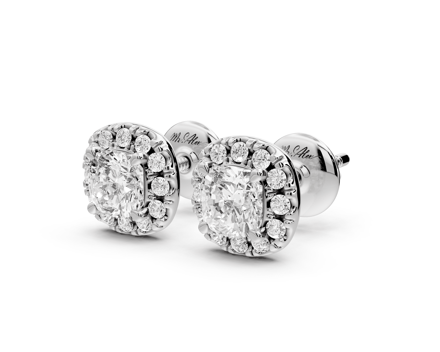 Solis - 1ct 14k white gold Cushion - Cut Diamond Stud Earrings - Mr. Alex Jewelry