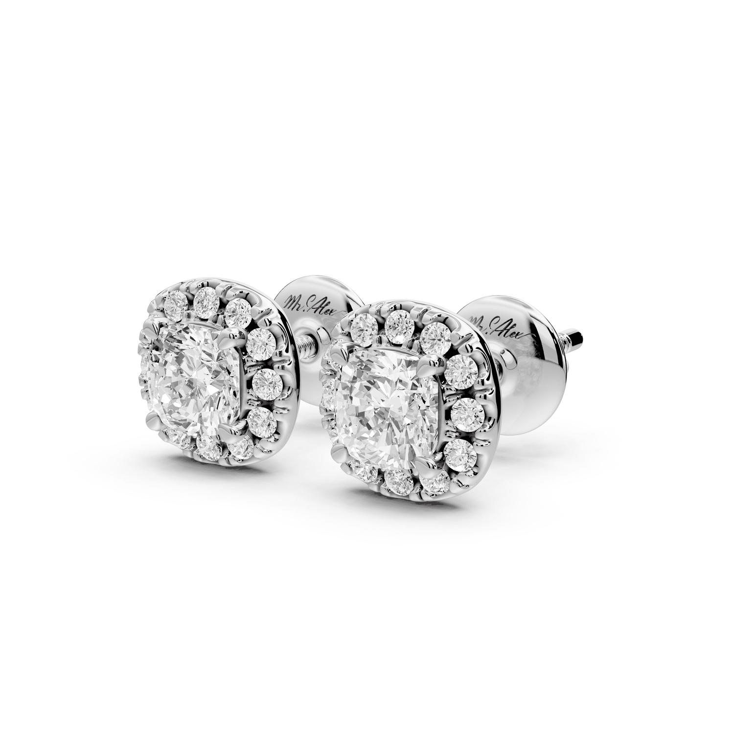 Solis - 1ct 14k white gold Cushion - Cut Diamond Stud Earrings - Mr. Alex Jewelry