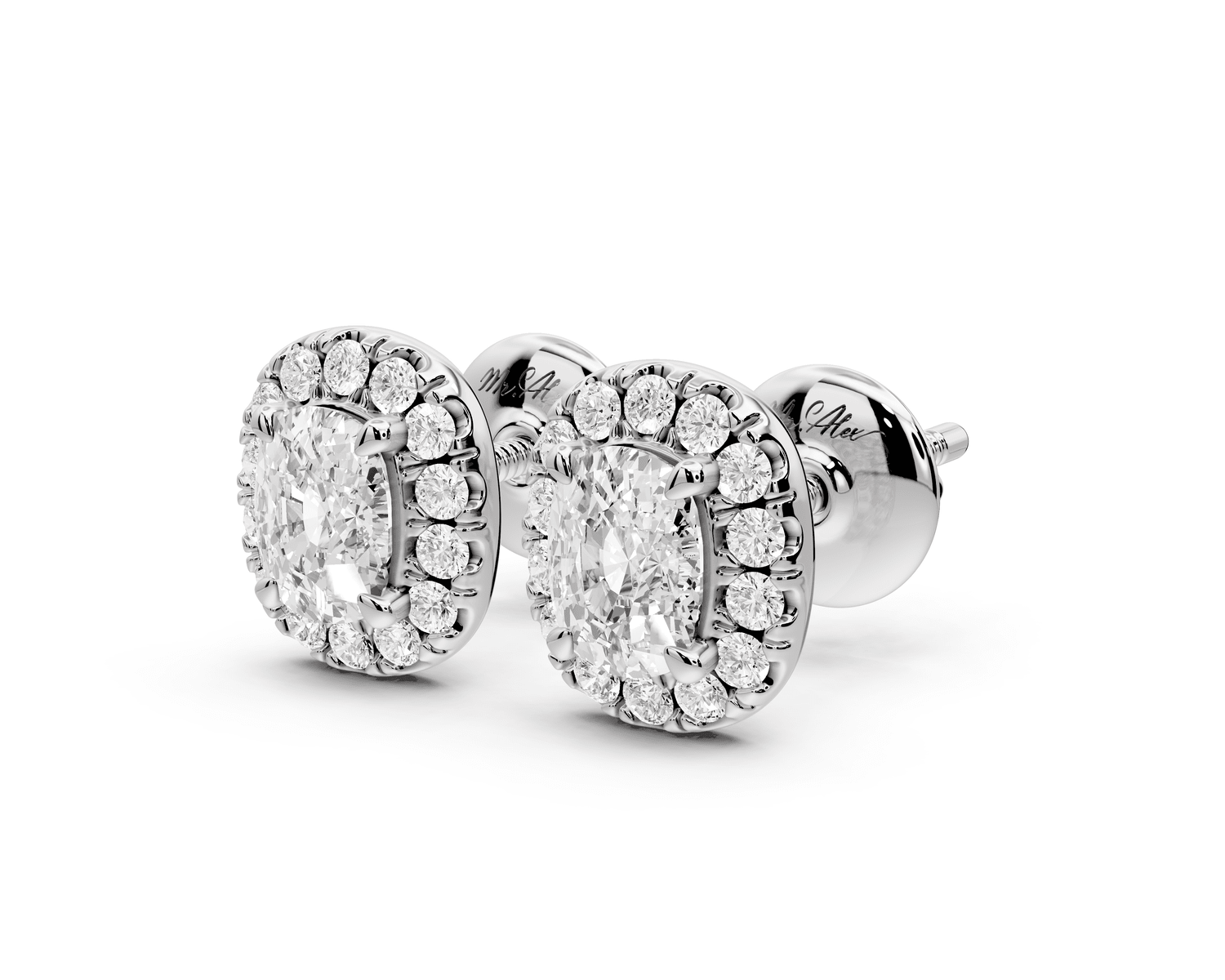 Solis - 1ct 14k white gold Elgcushion - Cut Diamond Stud Earrings - Mr. Alex Jewelry