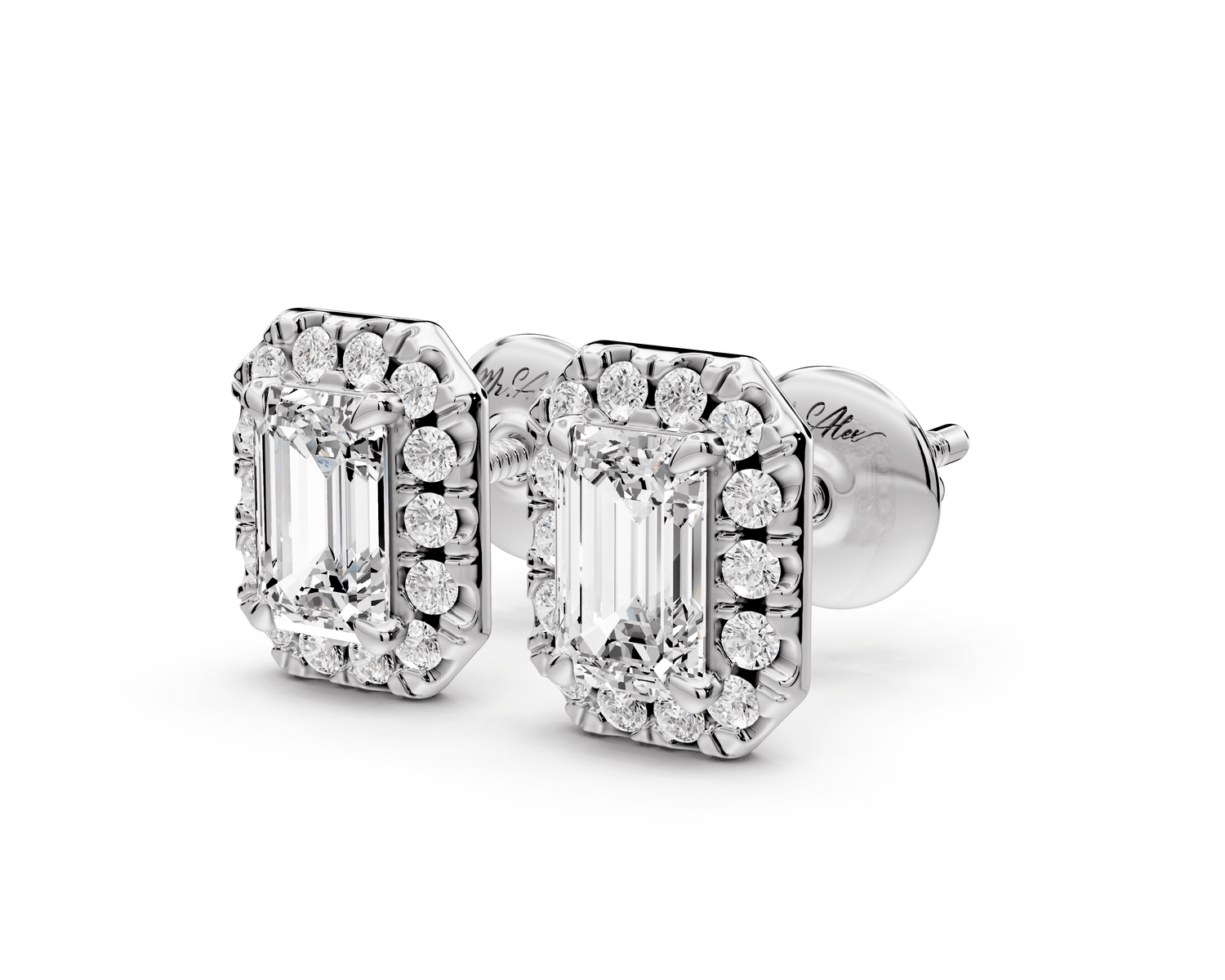 Solis - 1ct 14k white gold Emerald - Cut Diamond Stud Earrings - Mr. Alex Jewelry