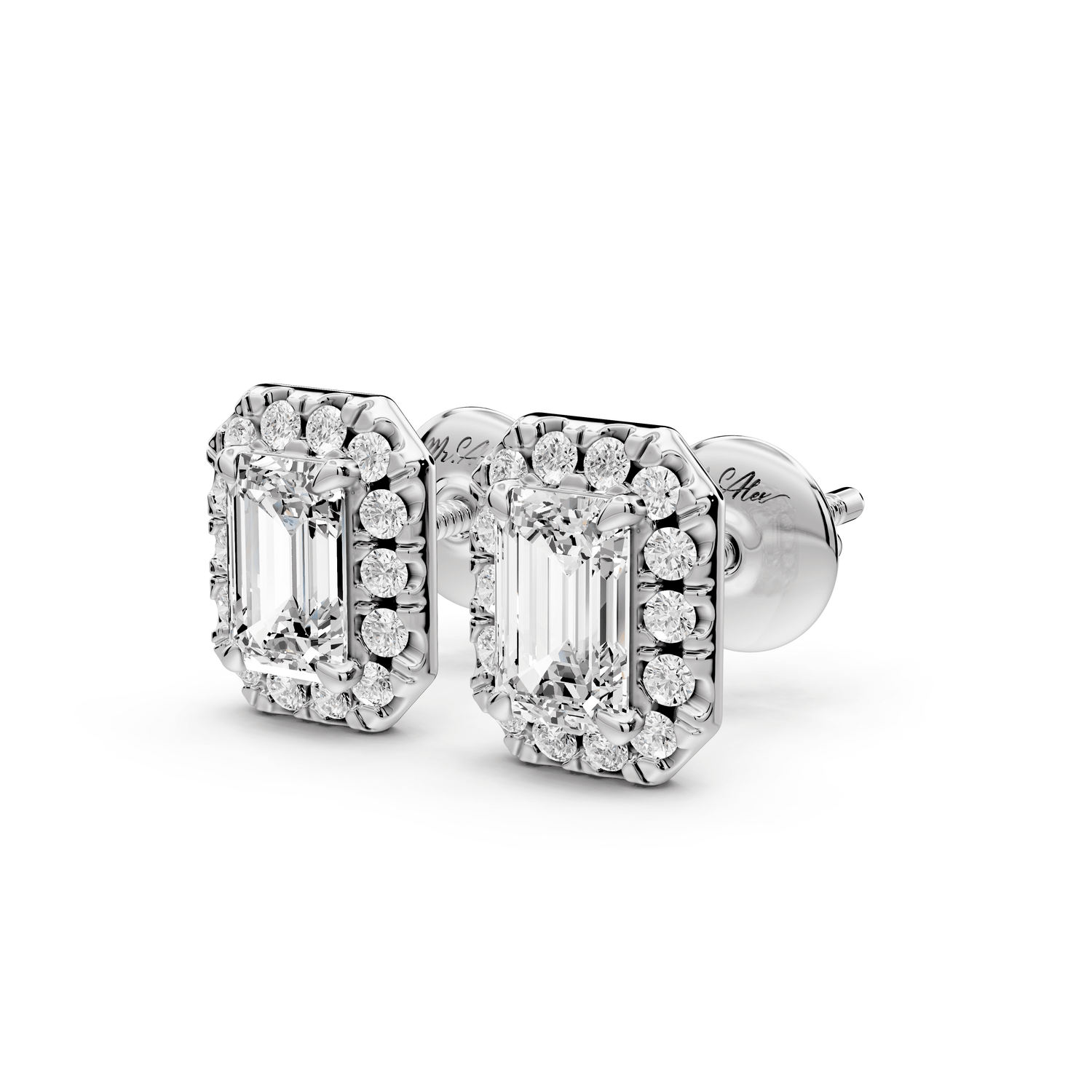 Solis - 1ct 14k white gold Emerald - Cut Diamond Stud Earrings - Mr. Alex Jewelry