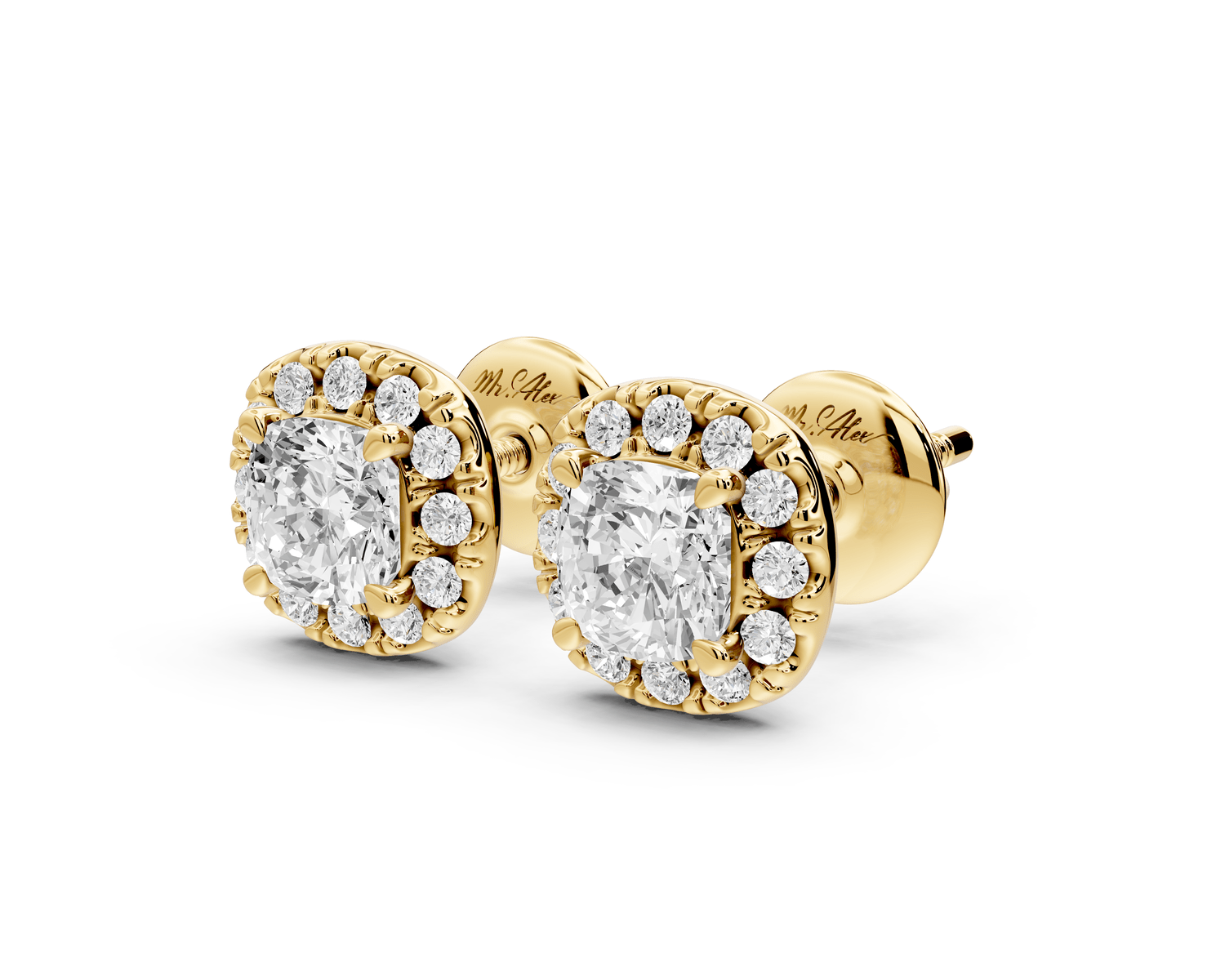 Solis - 1ct 14k yellow gold Cushion - Cut Diamond Stud Earrings - Mr. Alex Jewelry