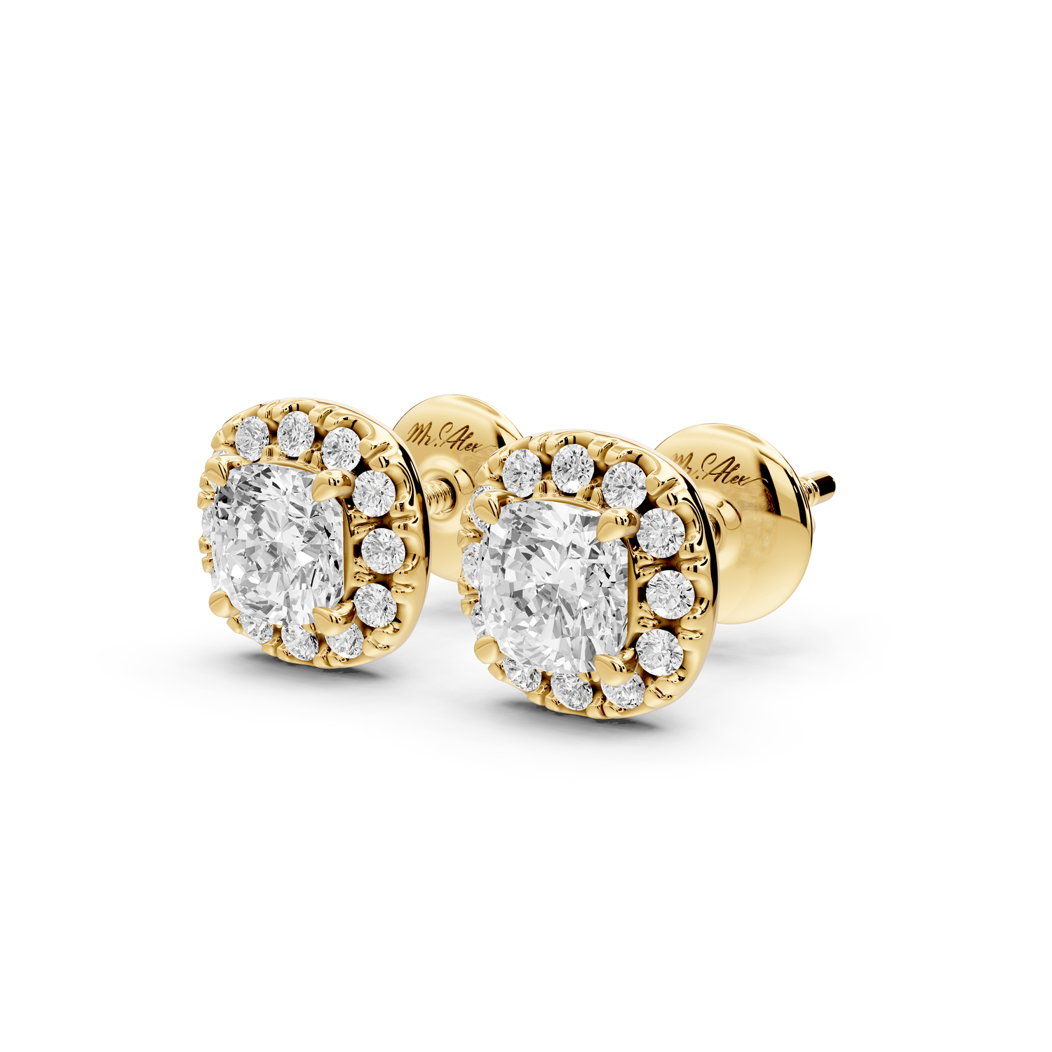 Solis - 1ct 14k yellow gold Cushion - Cut Diamond Stud Earrings - Mr. Alex Jewelry
