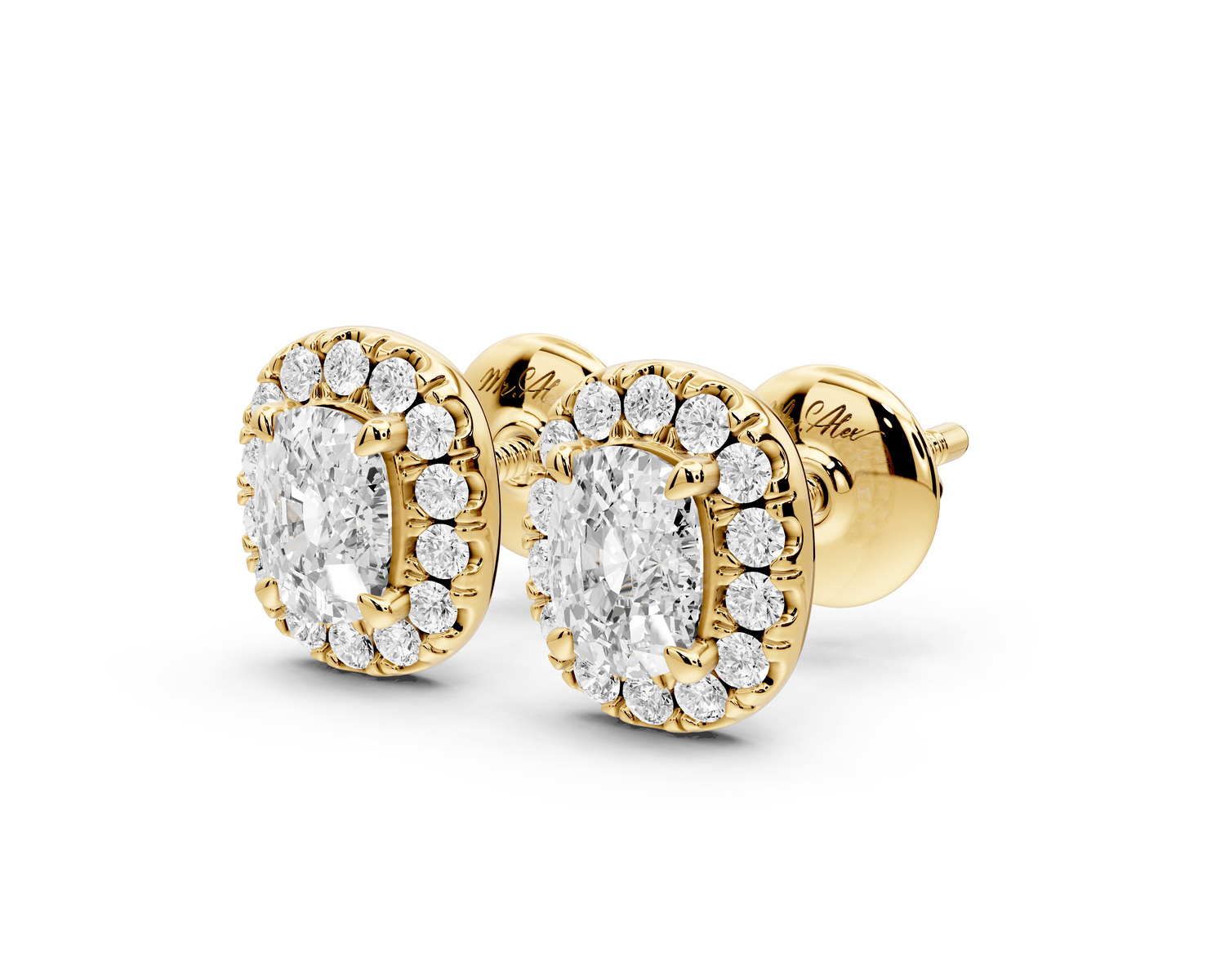 Solis - 1ct 14k yellow gold Elgcushion - Cut Diamond Stud Earrings - Mr. Alex Jewelry