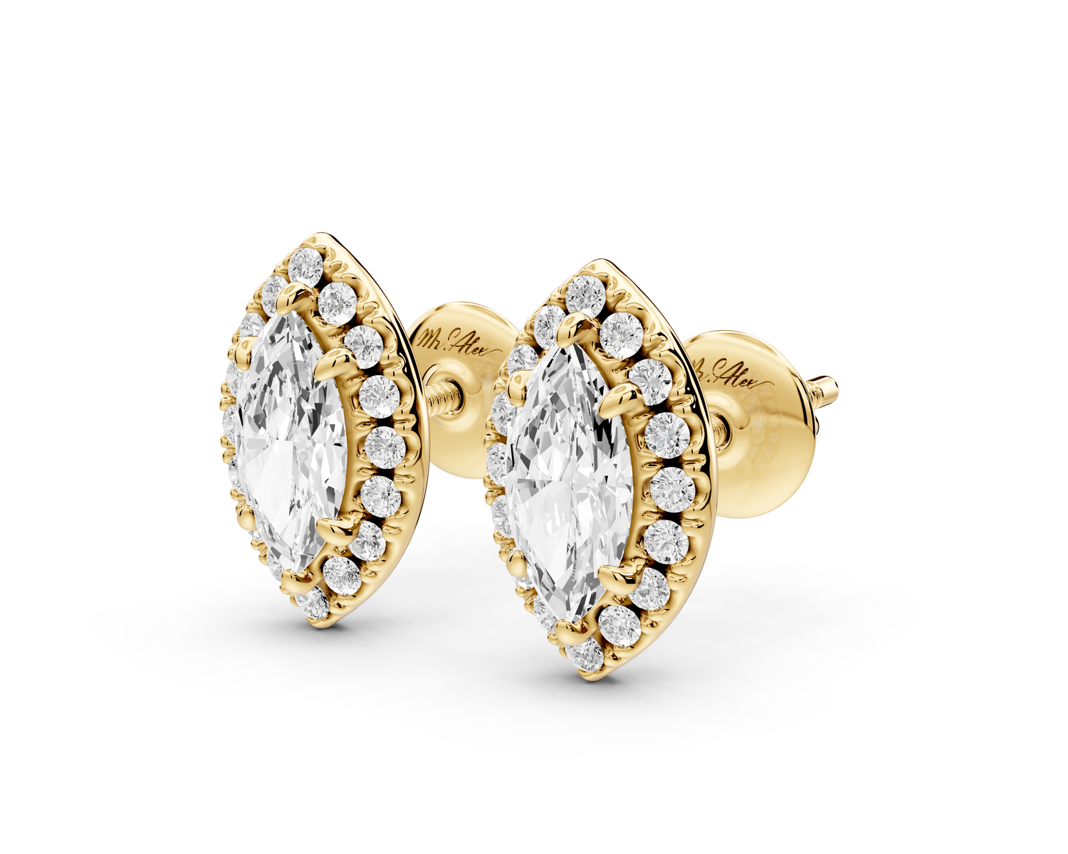 Solis - 1ct 14k yellow gold Marquise - Cut Diamond Stud Earrings - Mr. Alex Jewelry