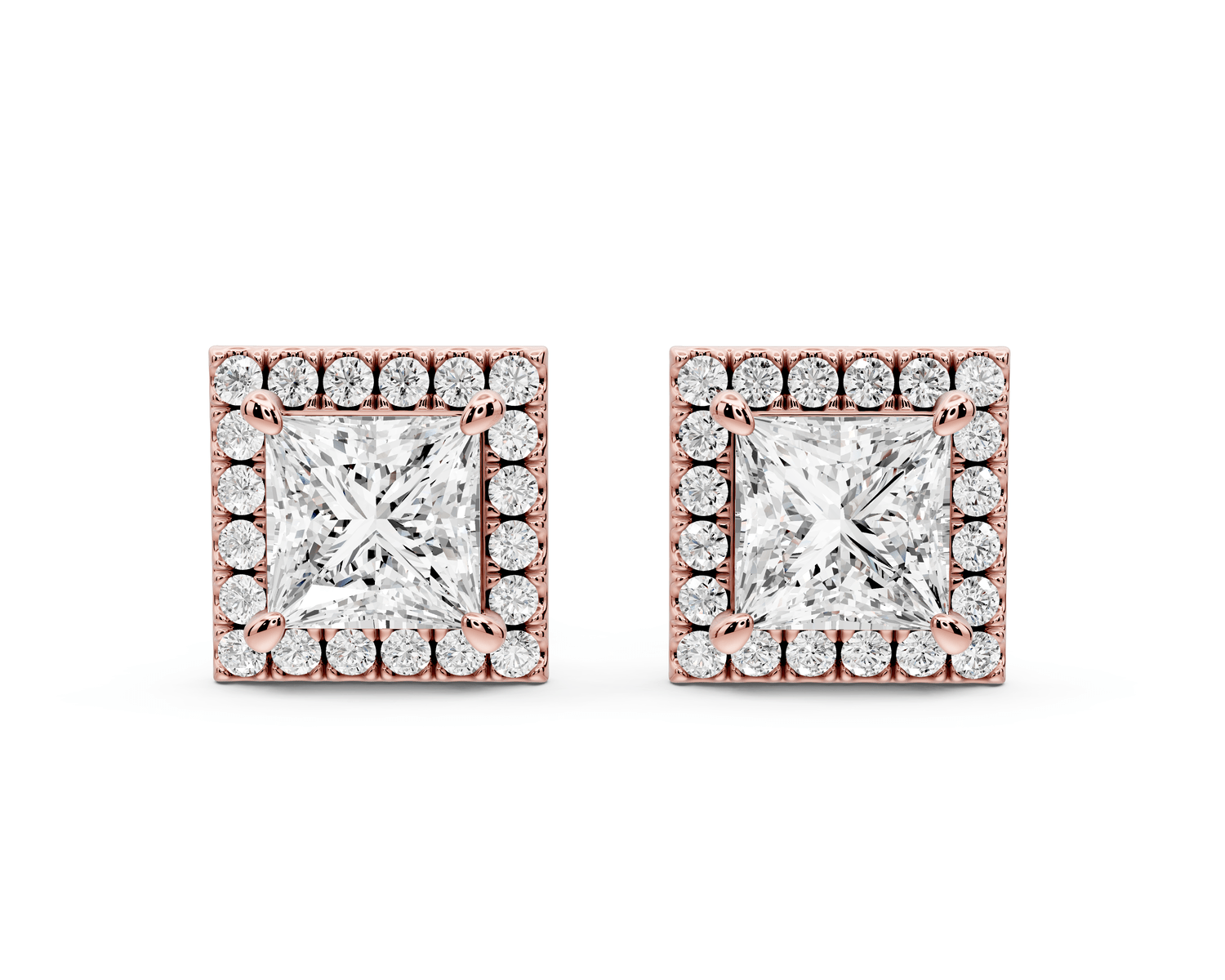 Solis - 2ct 14k rose gold Princess - Cut Diamond Stud Earrings - Mr. Alex Jewelry