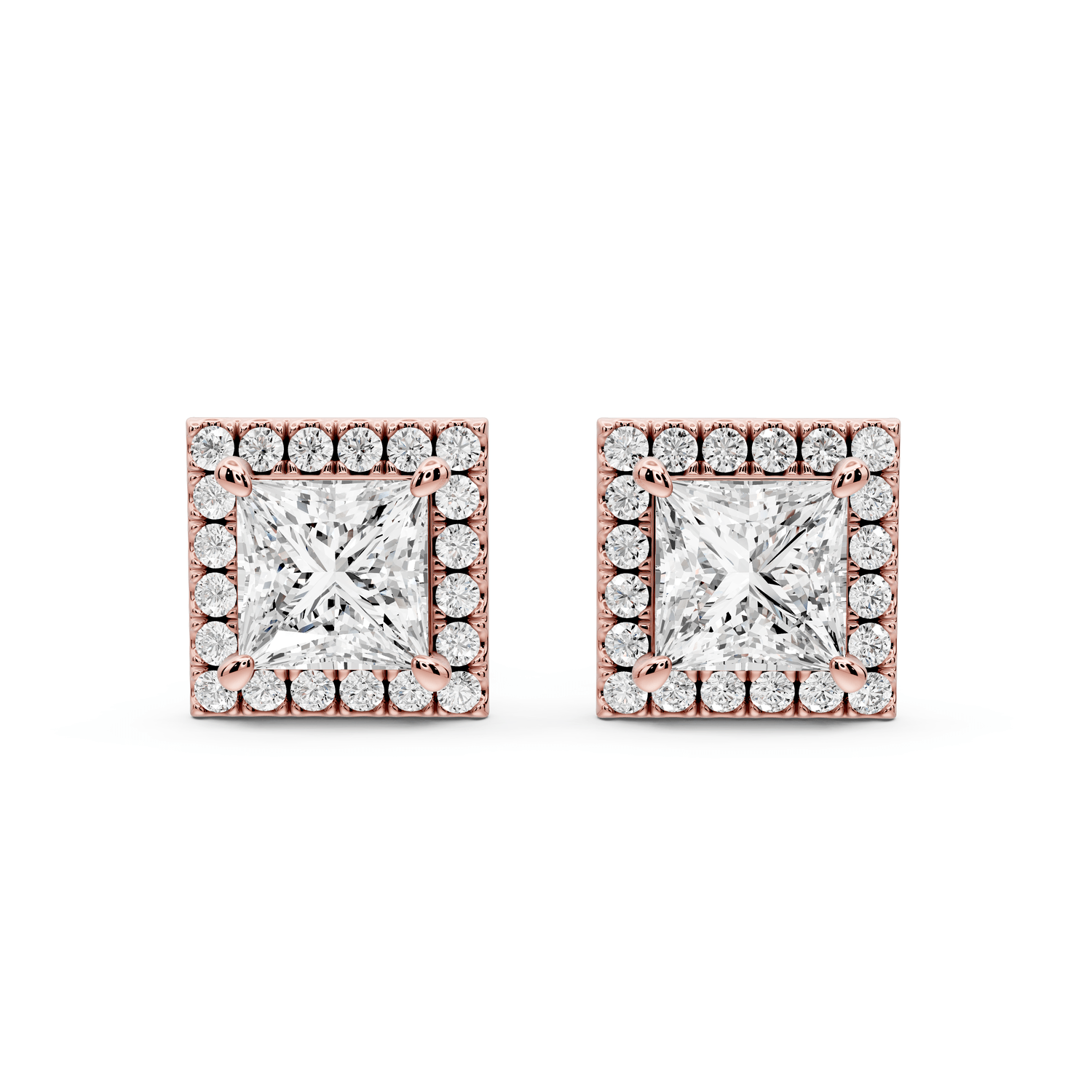 Solis - 2ct 14k rose gold Princess - Cut Diamond Stud Earrings - Mr. Alex Jewelry