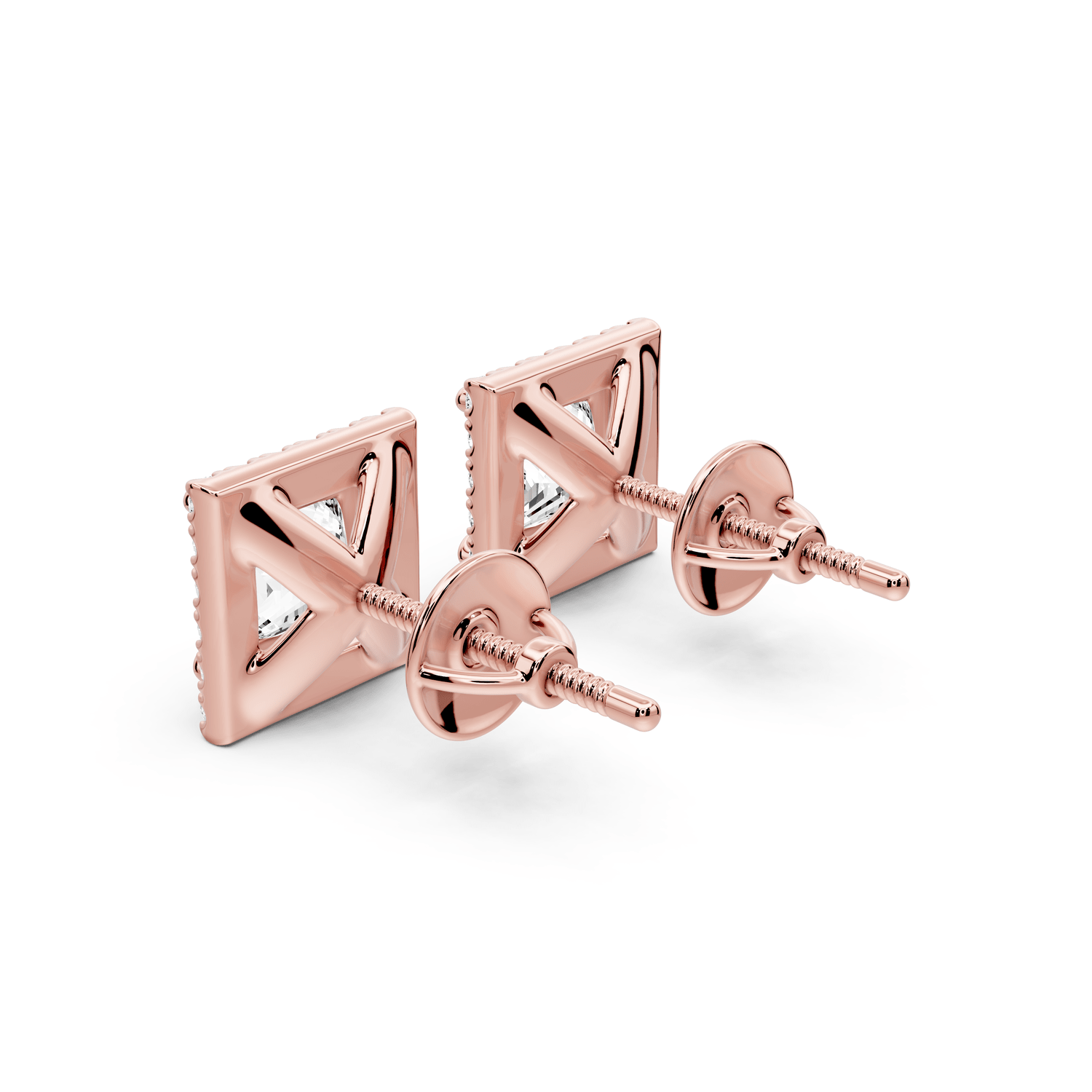 Solis - 2ct 14k rose gold Princess - Cut Diamond Stud Earrings - Mr. Alex Jewelry