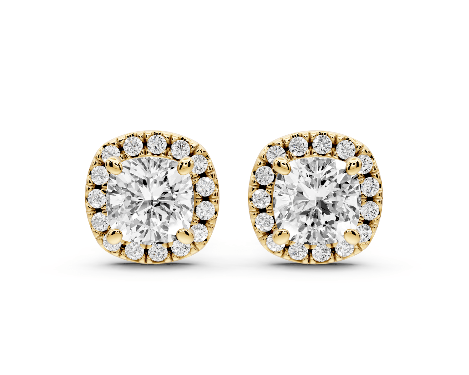 Solis - 2ct 14k yellow gold Cushion - Cut Diamond Stud Earrings - Mr. Alex Jewelry
