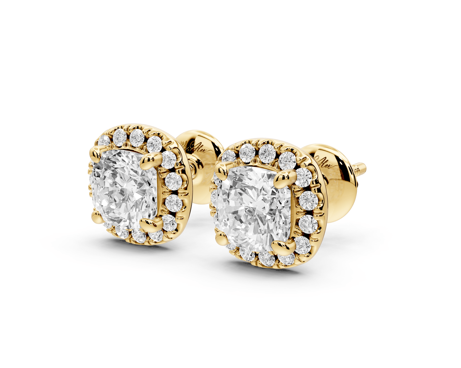 Solis - 2ct 14k yellow gold Cushion - Cut Diamond Stud Earrings - Mr. Alex Jewelry