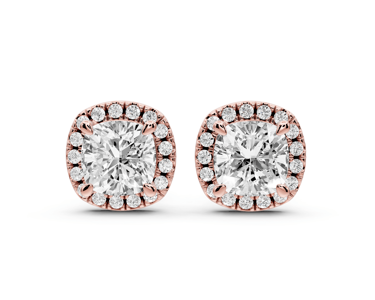 Solis - 3ct 14k rose gold Cushion - Cut Diamond Stud Earrings - Mr. Alex Jewelry